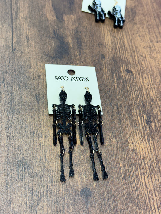 Big Fun Glittery Acrylic Black Skeleton Earrings