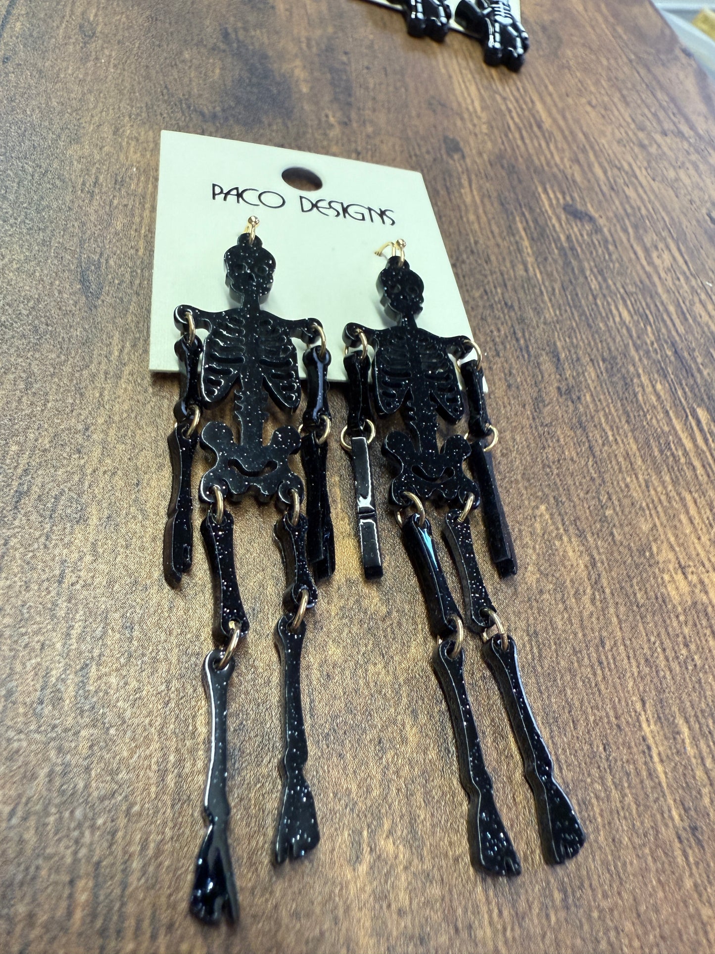Big Fun Glittery Acrylic Black Skeleton Earrings
