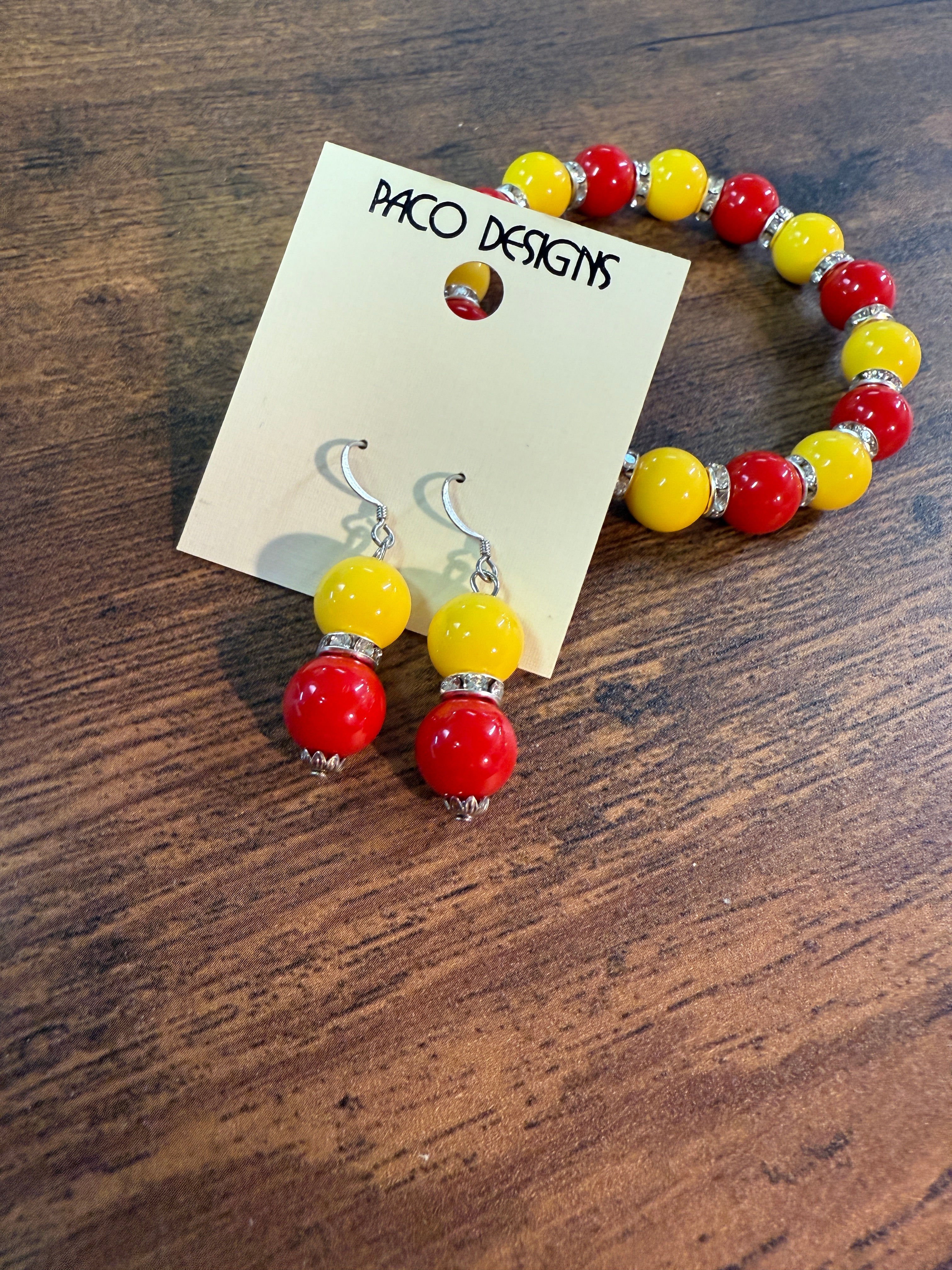 Chunky Red & Yellow Bling Accented Earrings