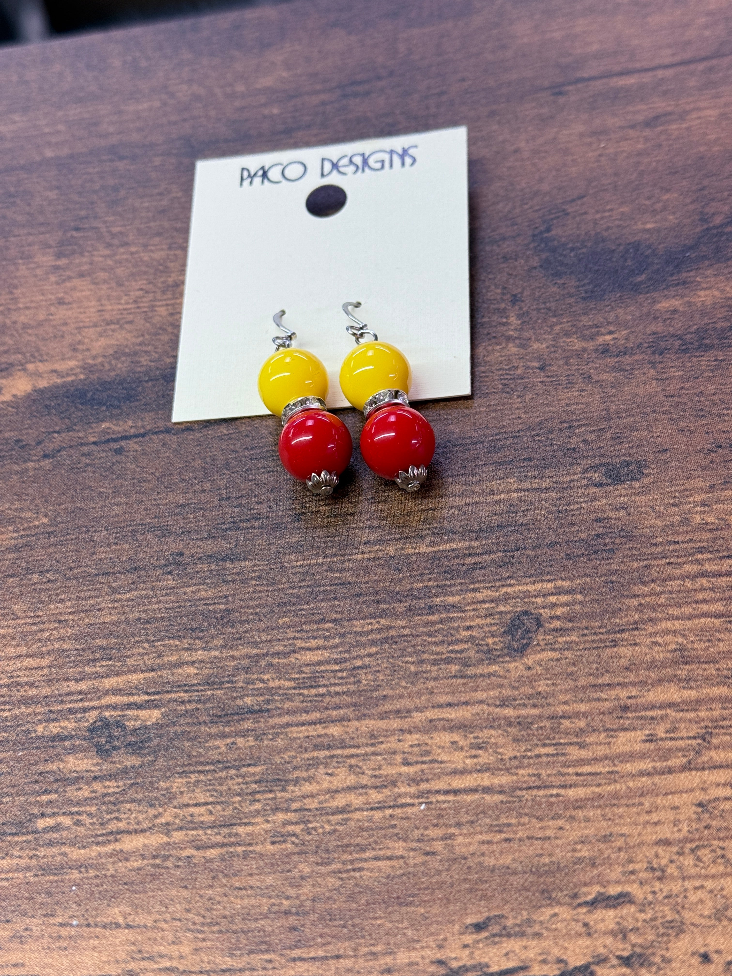 Chunky Red & Yellow Bling Accented Earrings