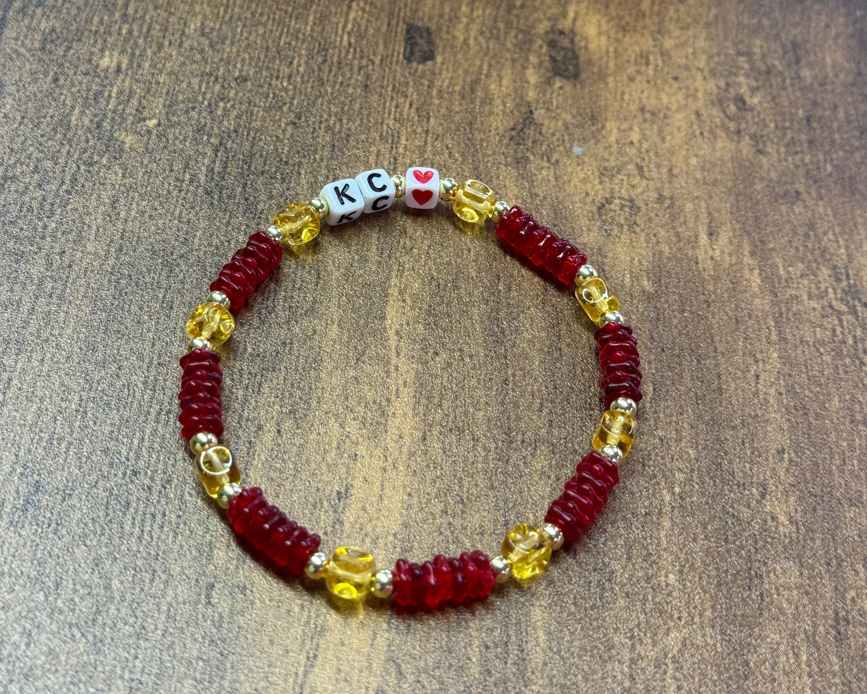 "KC" Red and Gold Glass Grid Garden Bracelet