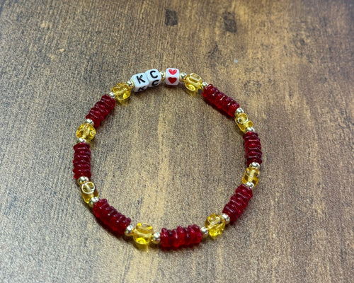"KC" Red and Gold Glass Grid Garden Bracelet