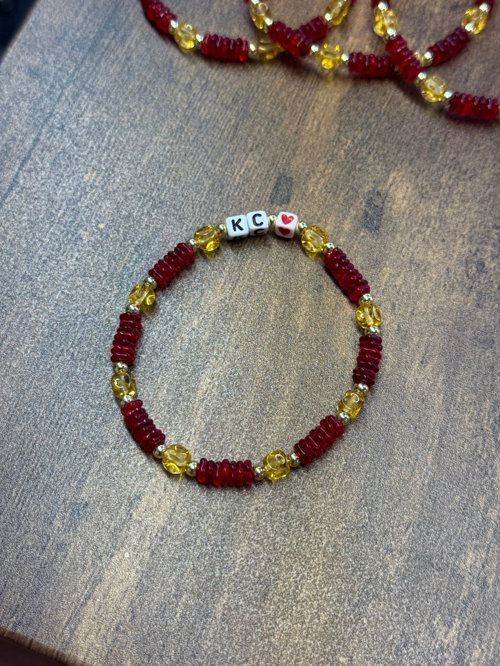 "KC" Red and Gold Glass Grid Garden Bracelet