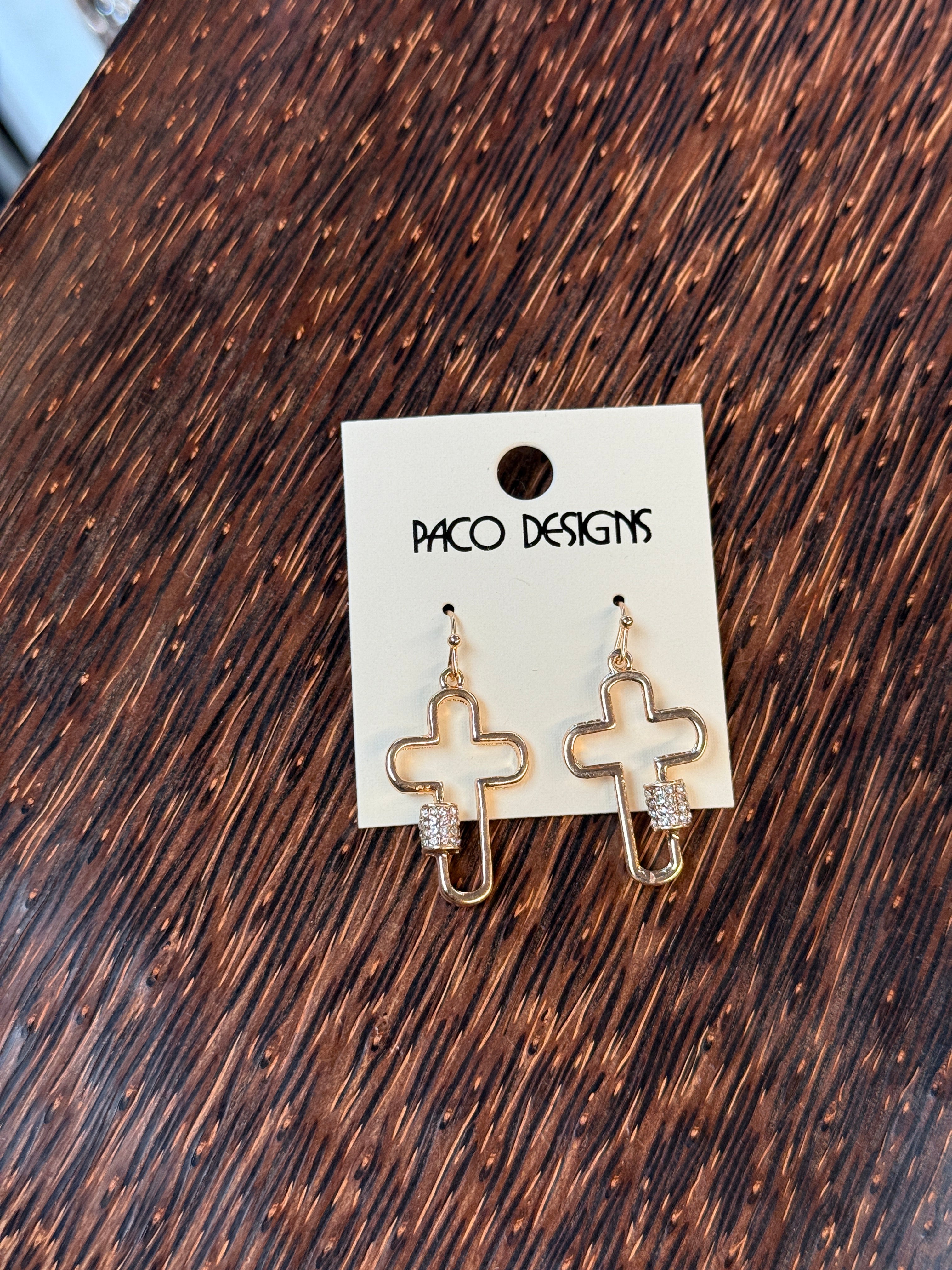 Gold Bling Accented Cross Earrings