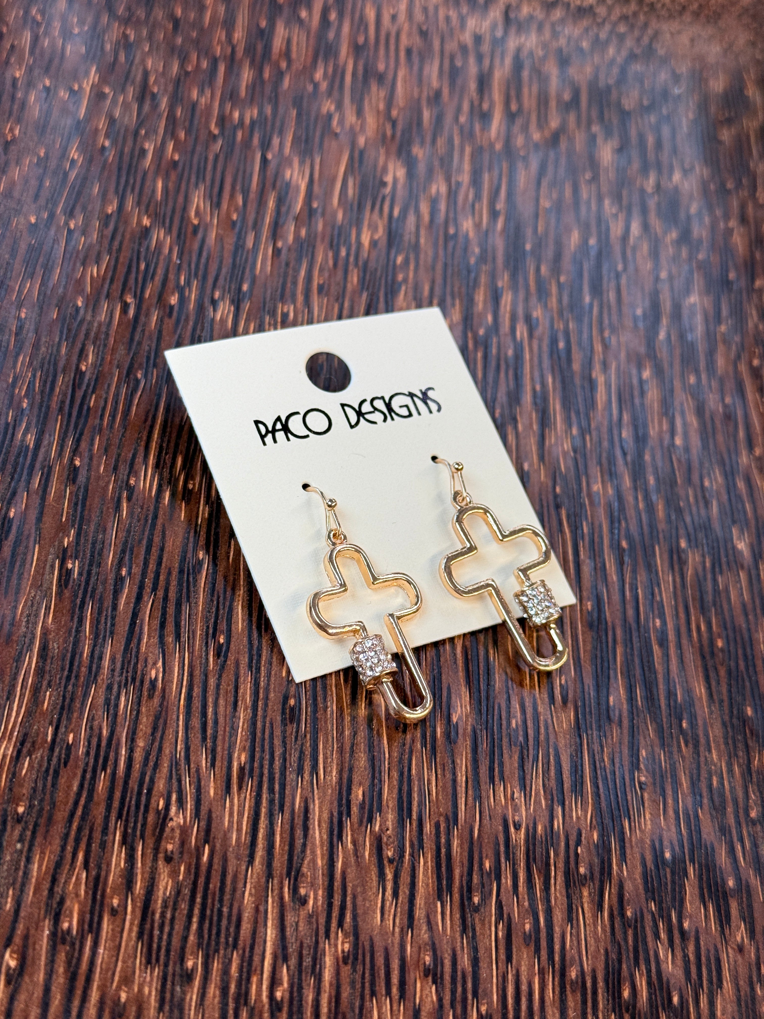 Gold Bling Accented Cross Earrings