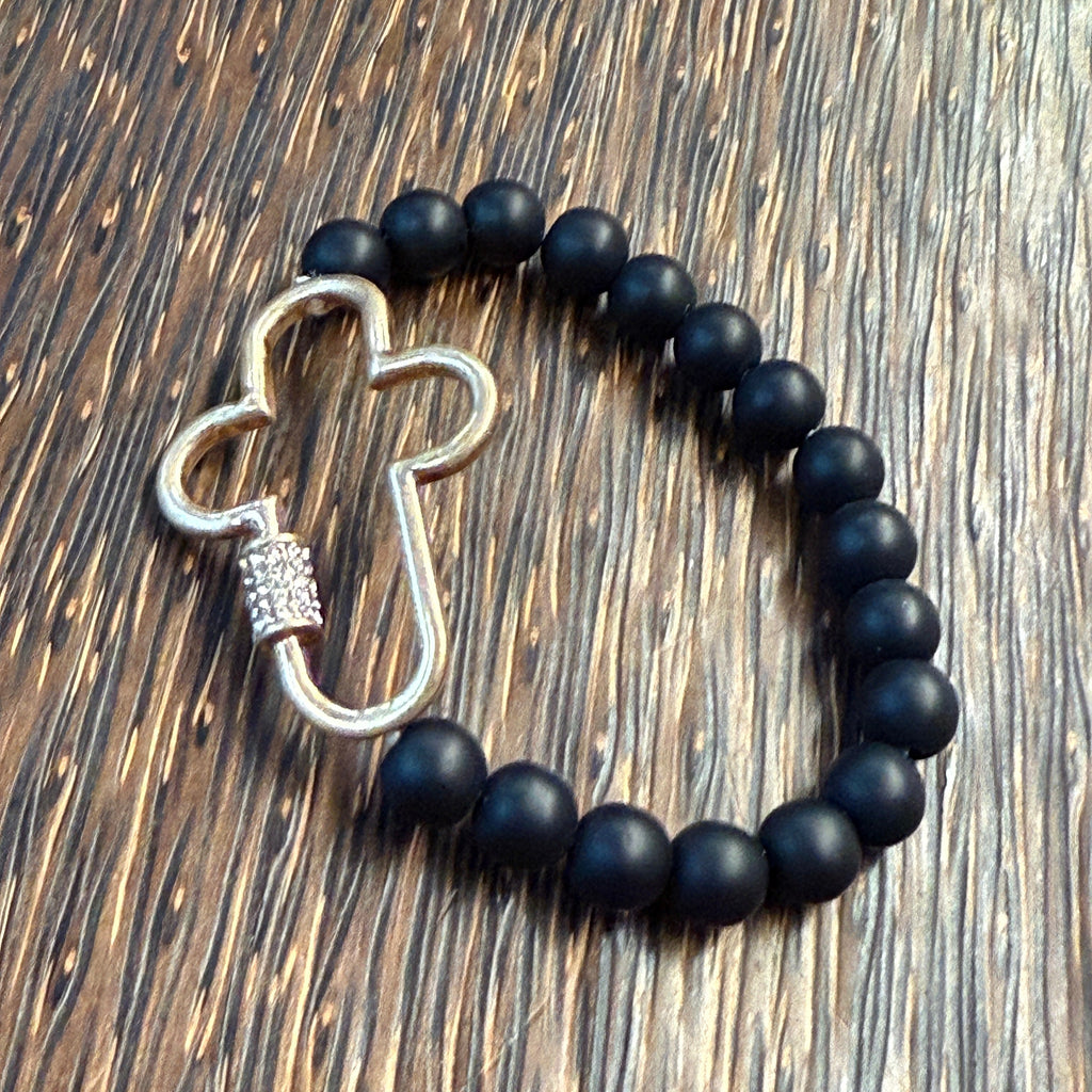 Gold Bling Accent Cross Stone Beaded Bracelet