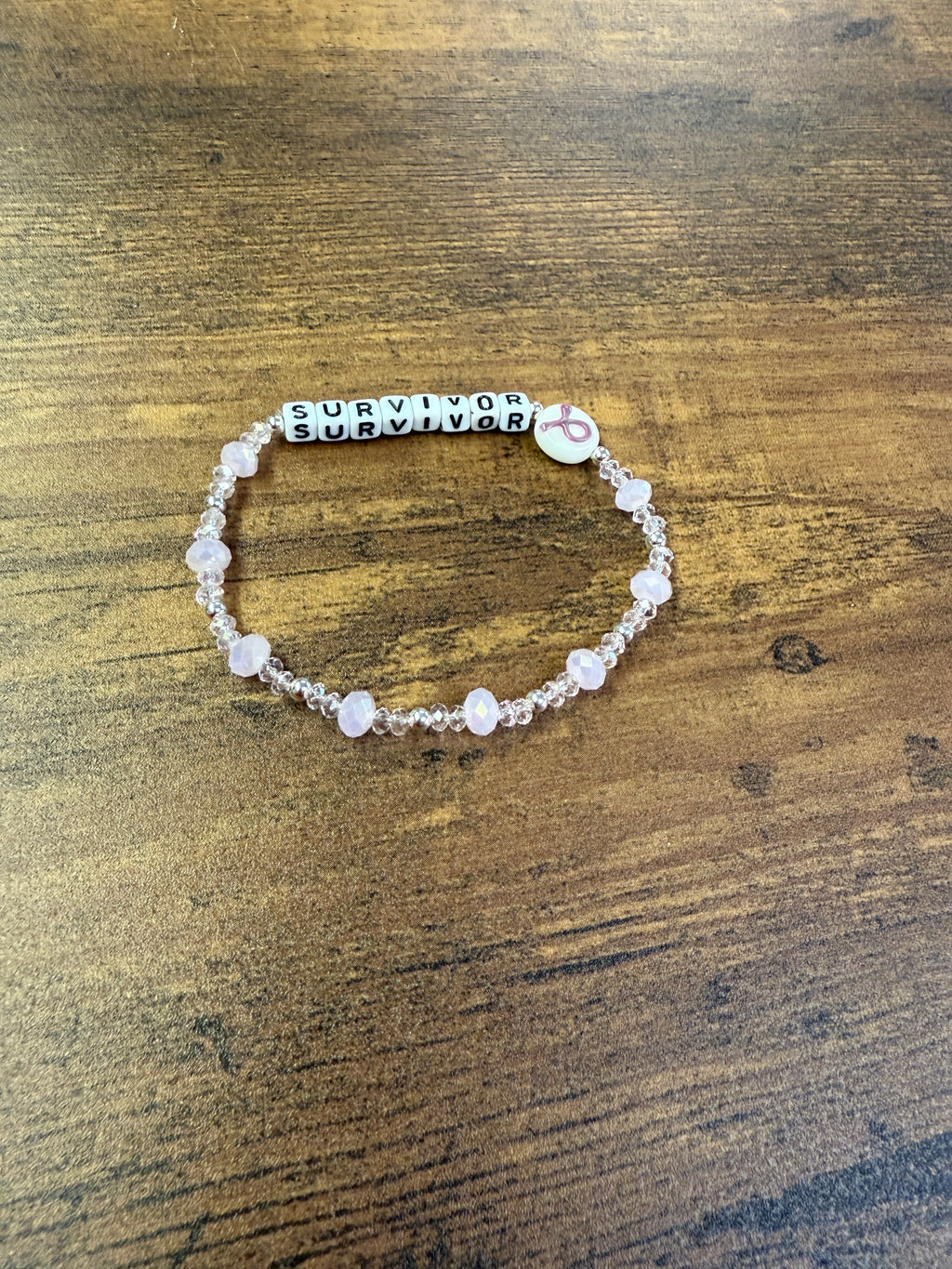 "Survivor" Pink Faceted Breast Cancer Bracelet