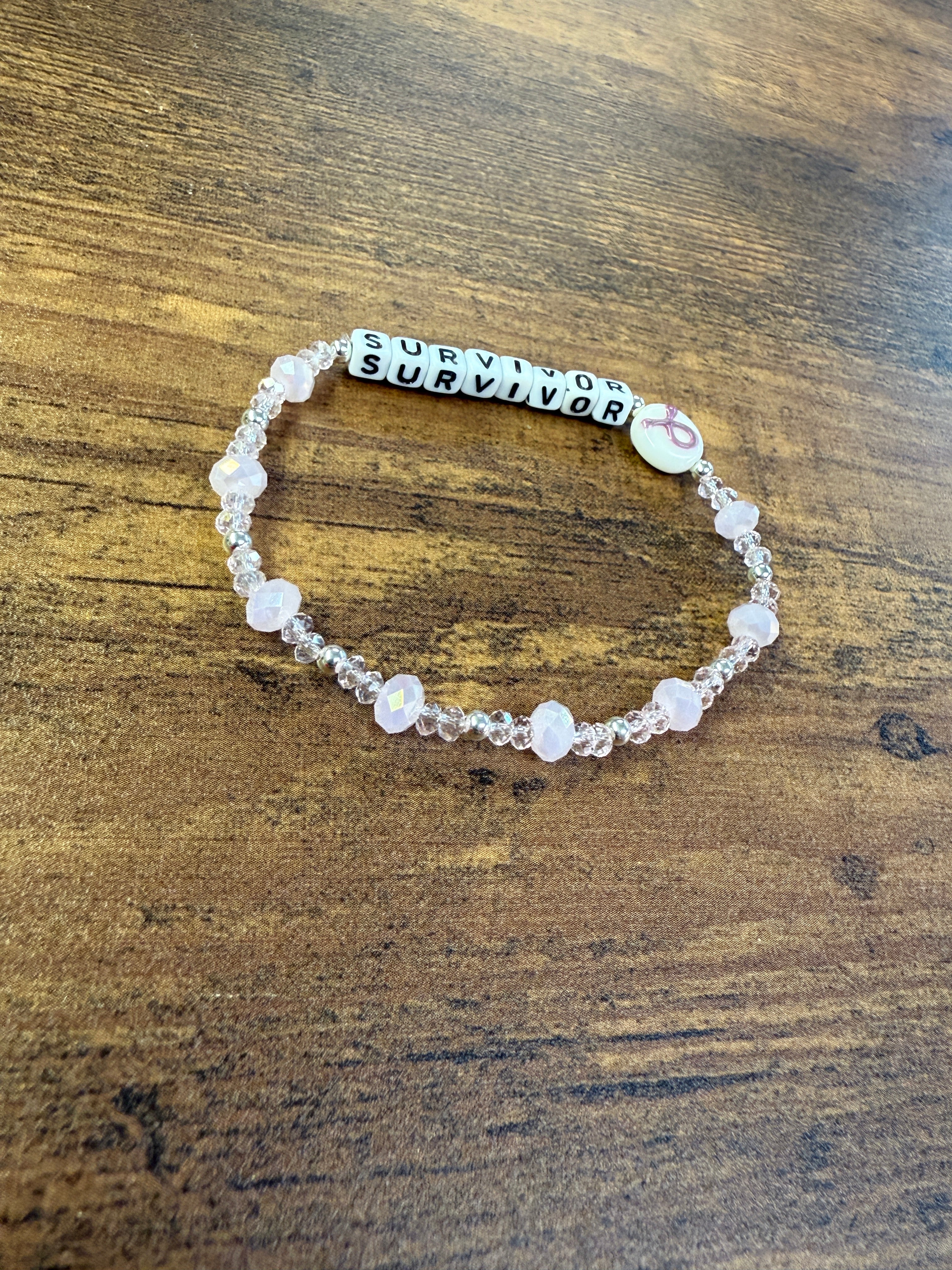 "Survivor" Pink Faceted Breast Cancer Bracelet