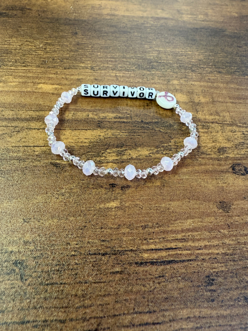 "Survivor" Pink Faceted Breast Cancer Bracelet