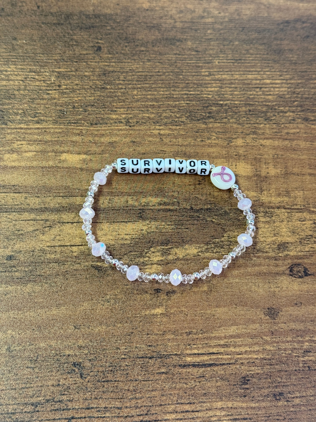 "Survivor" Pink Faceted Breast Cancer Bracelet
