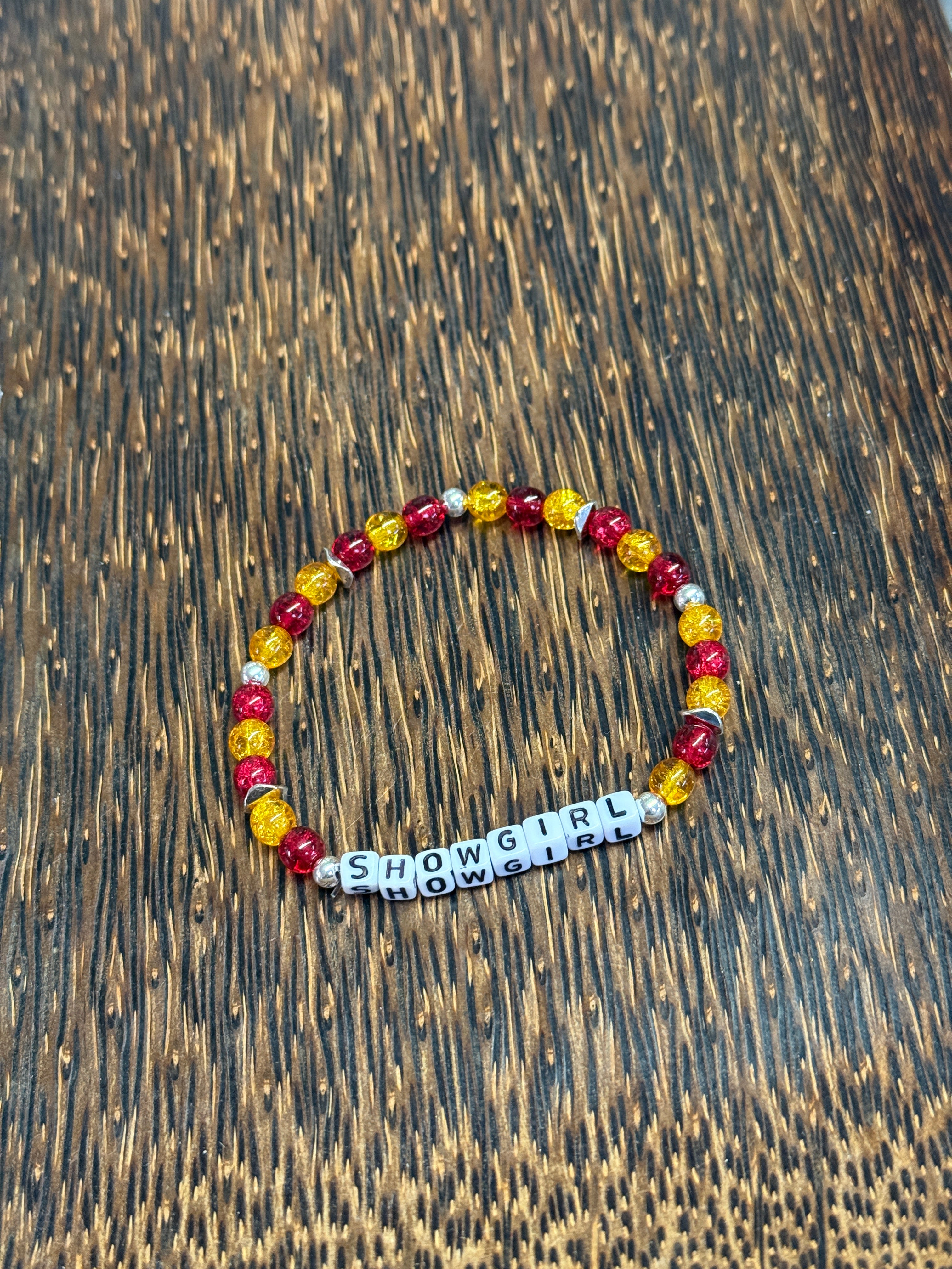 "Showgirl" Red and Yellow Crackle Beaded Bracelet