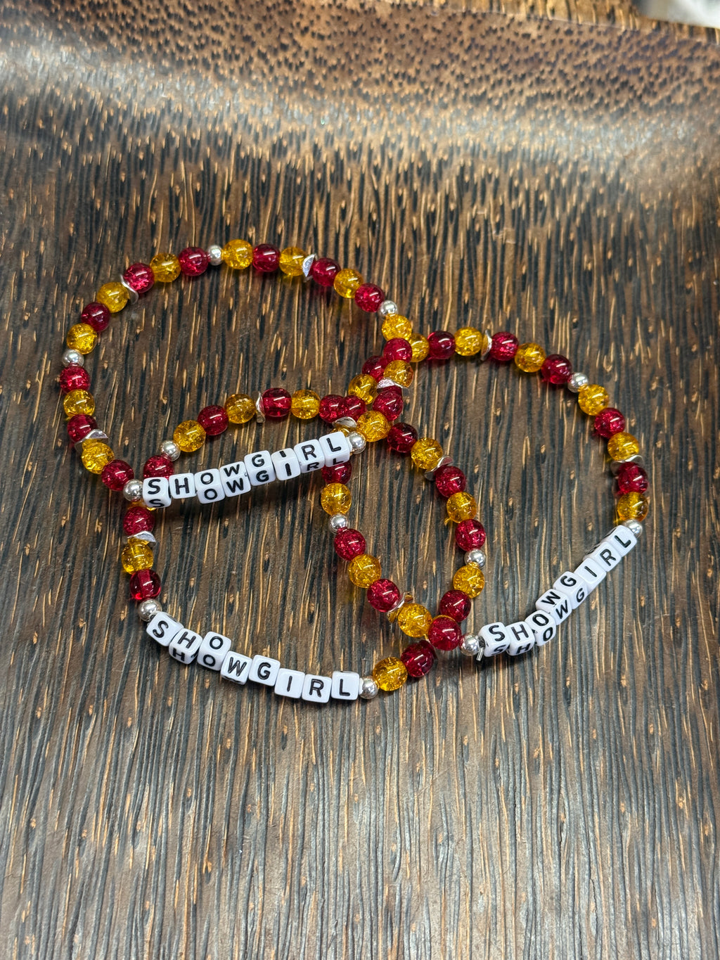 "Showgirl" Red and Yellow Crackle Beaded Bracelet