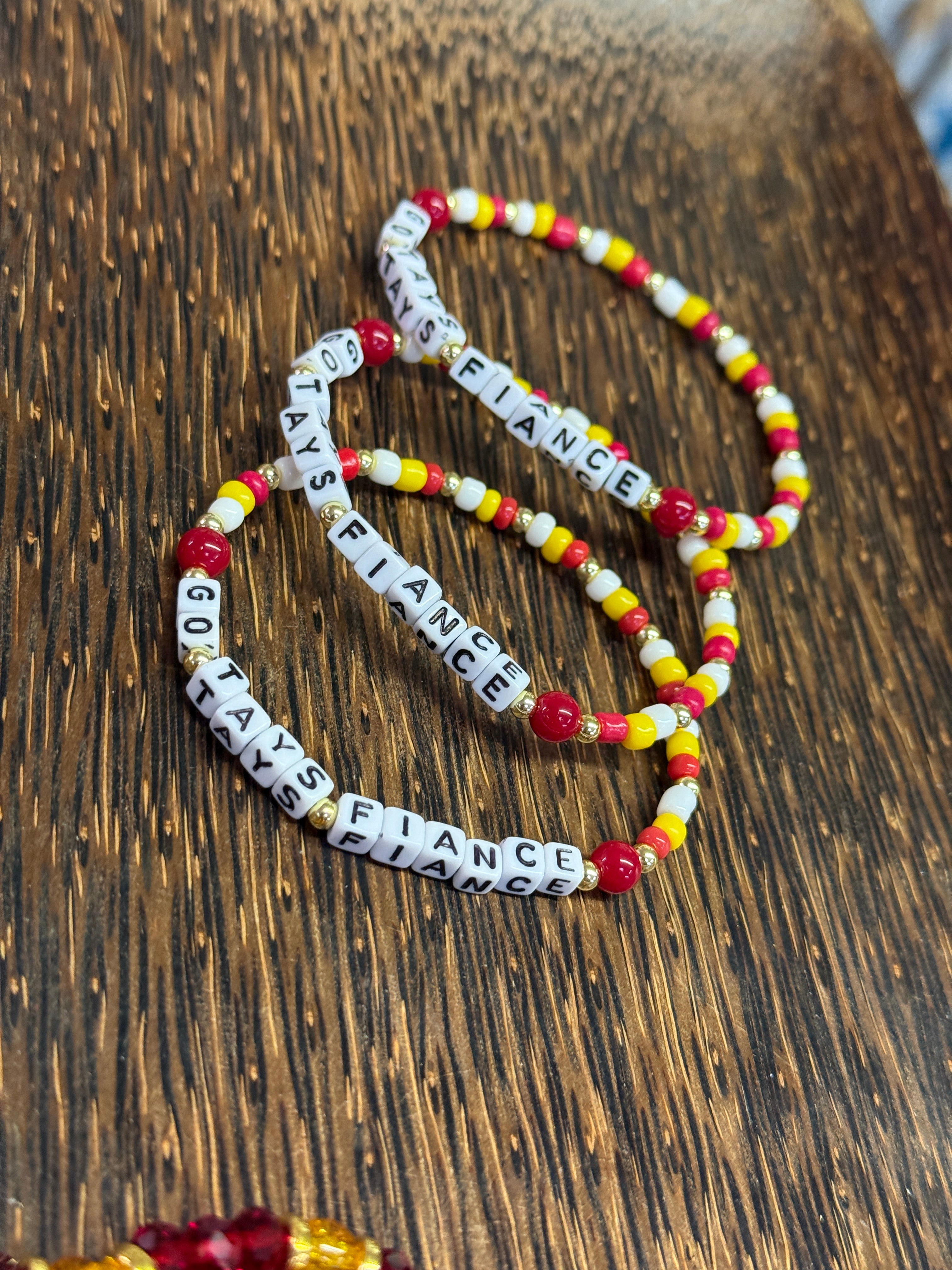 "Go Tay's Fiance" KC Chiefs Colors Mini Beaded Bracelet