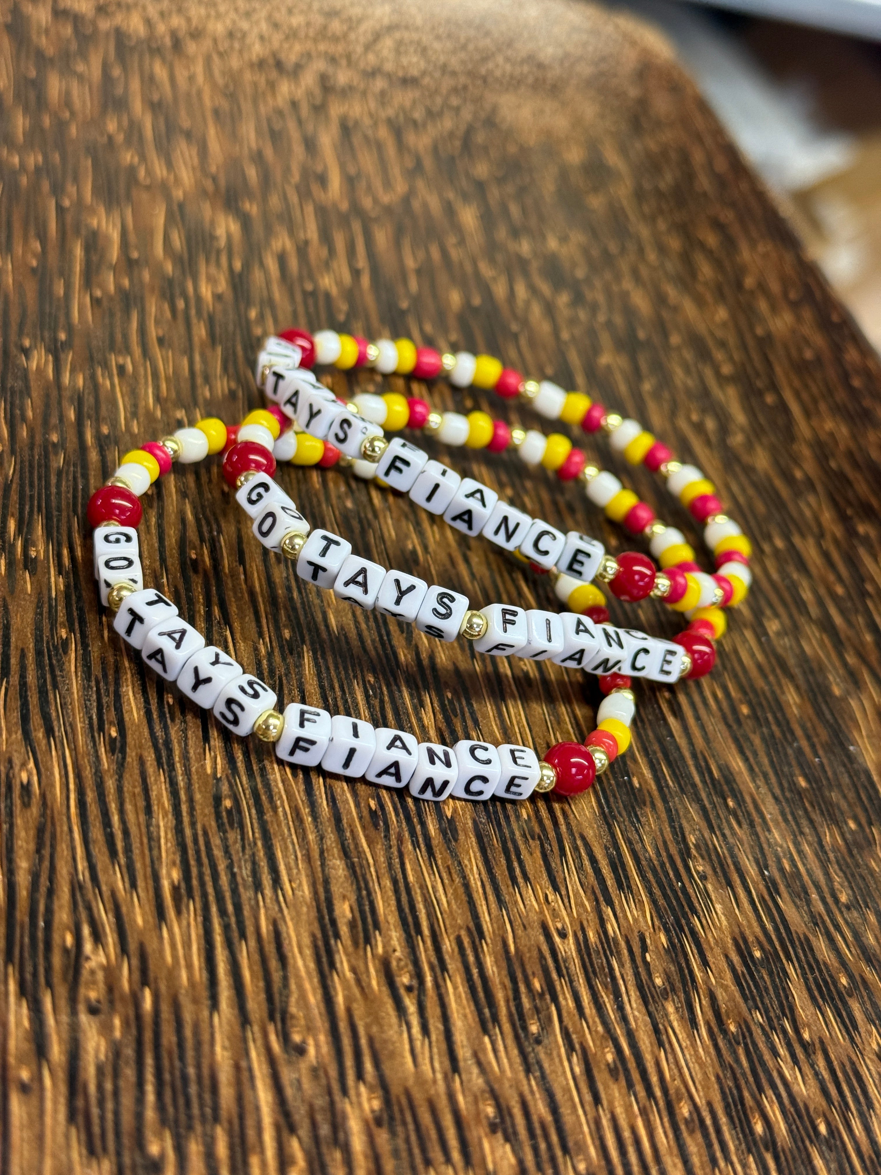 "Go Tay's Fiance" KC Chiefs Colors Mini Beaded Bracelet