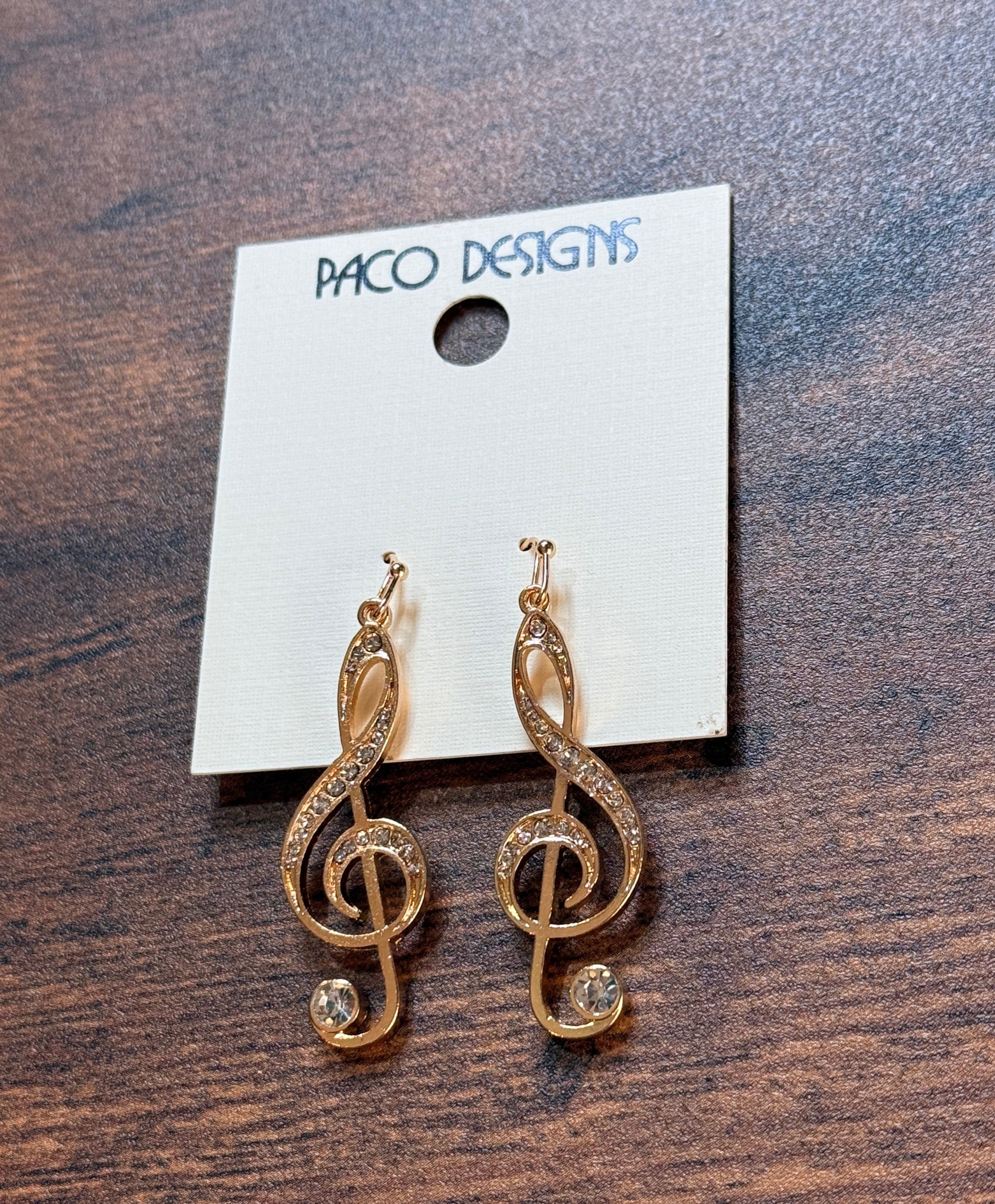 Beautiful Gold Rhinestone Treble Clef Earrings
