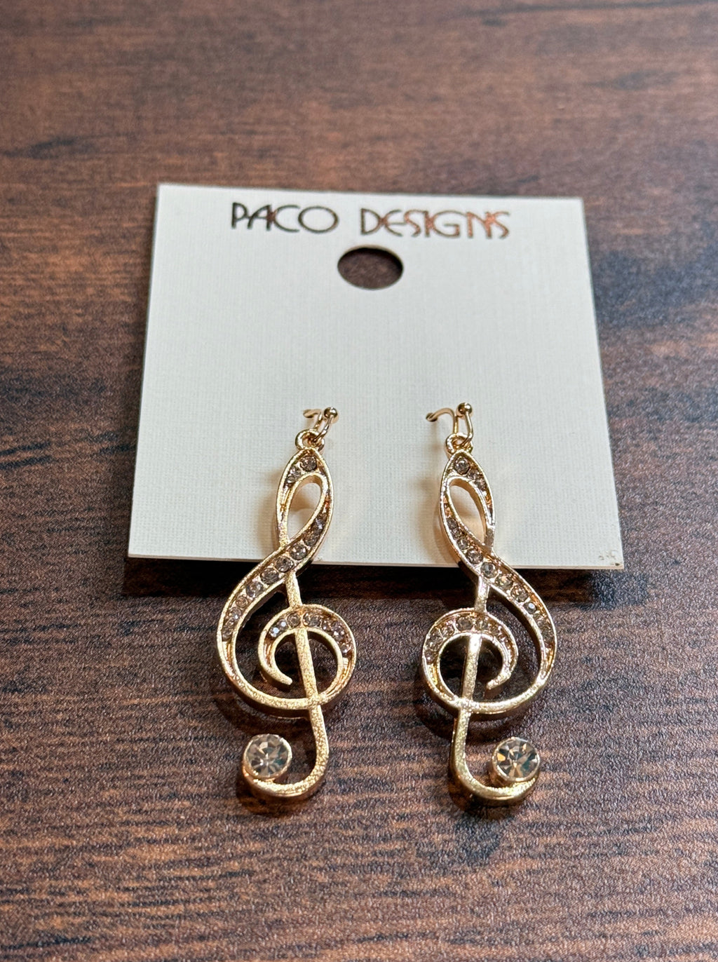 Beautiful Gold Rhinestone Treble Clef Earrings