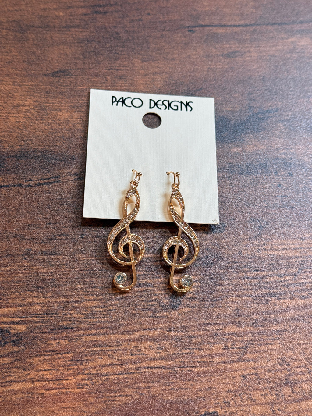 Beautiful Gold Rhinestone Treble Clef Earrings