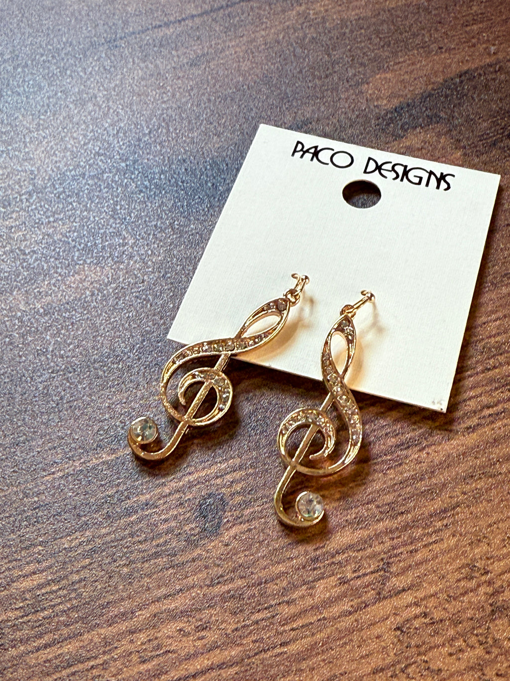 Beautiful Gold Rhinestone Treble Clef Earrings