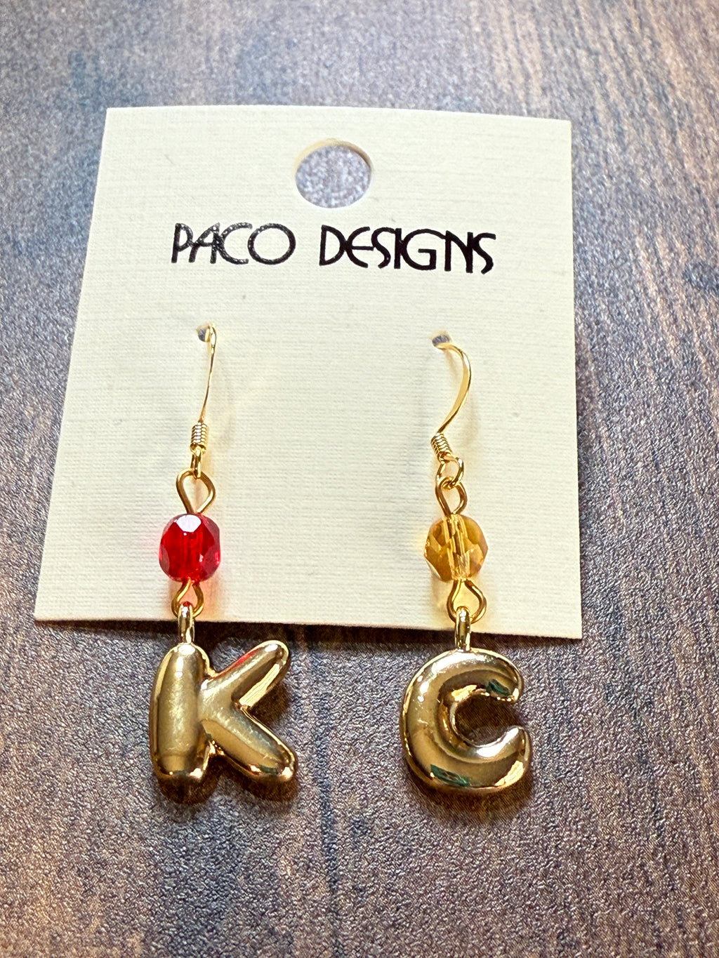 Gold Bubble Letter K C Chiefs Earrings