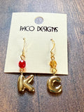 Gold Bubble Letter K C Chiefs Earrings