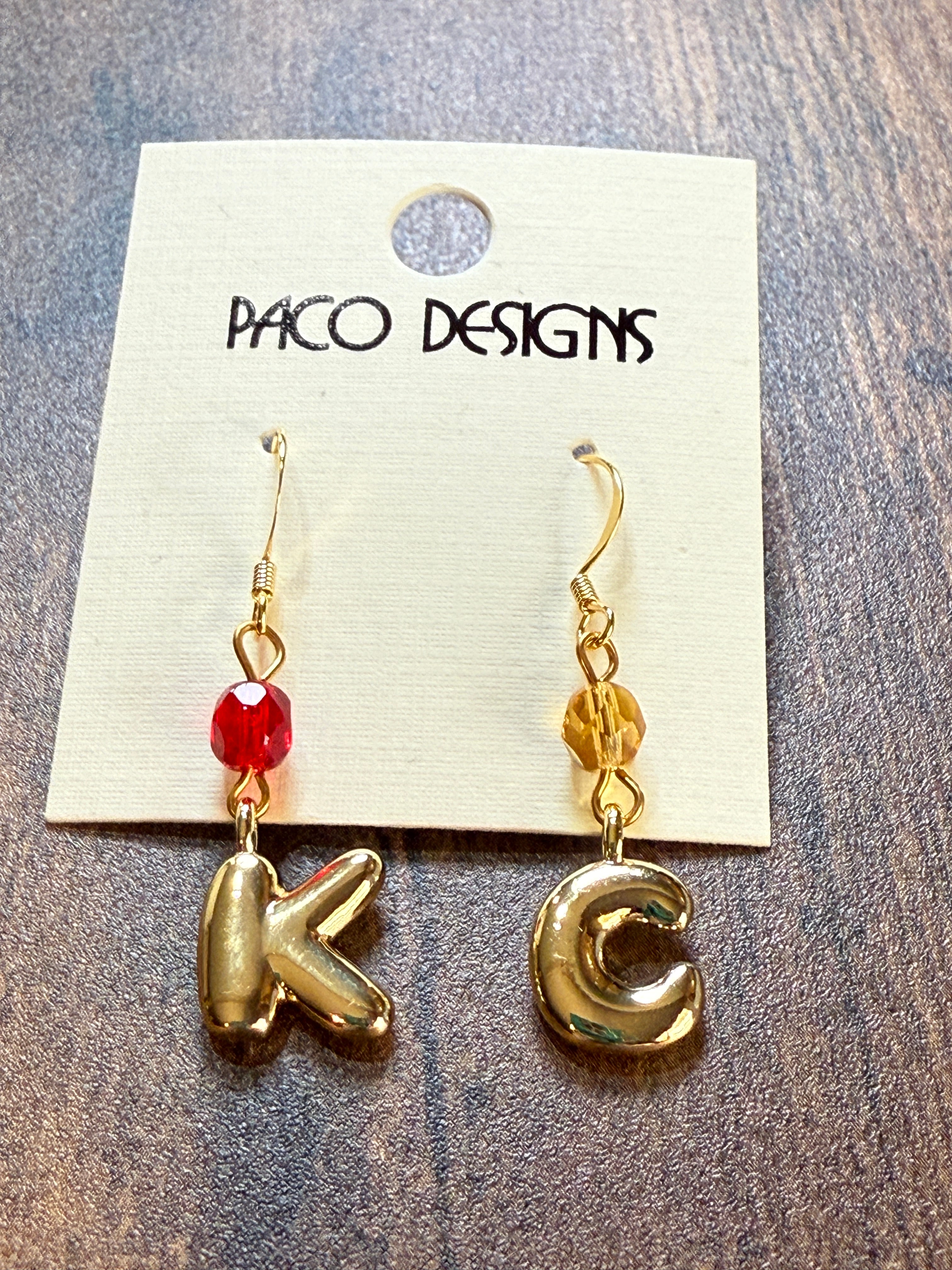 Gold Bubble Letter K C Chiefs Earrings