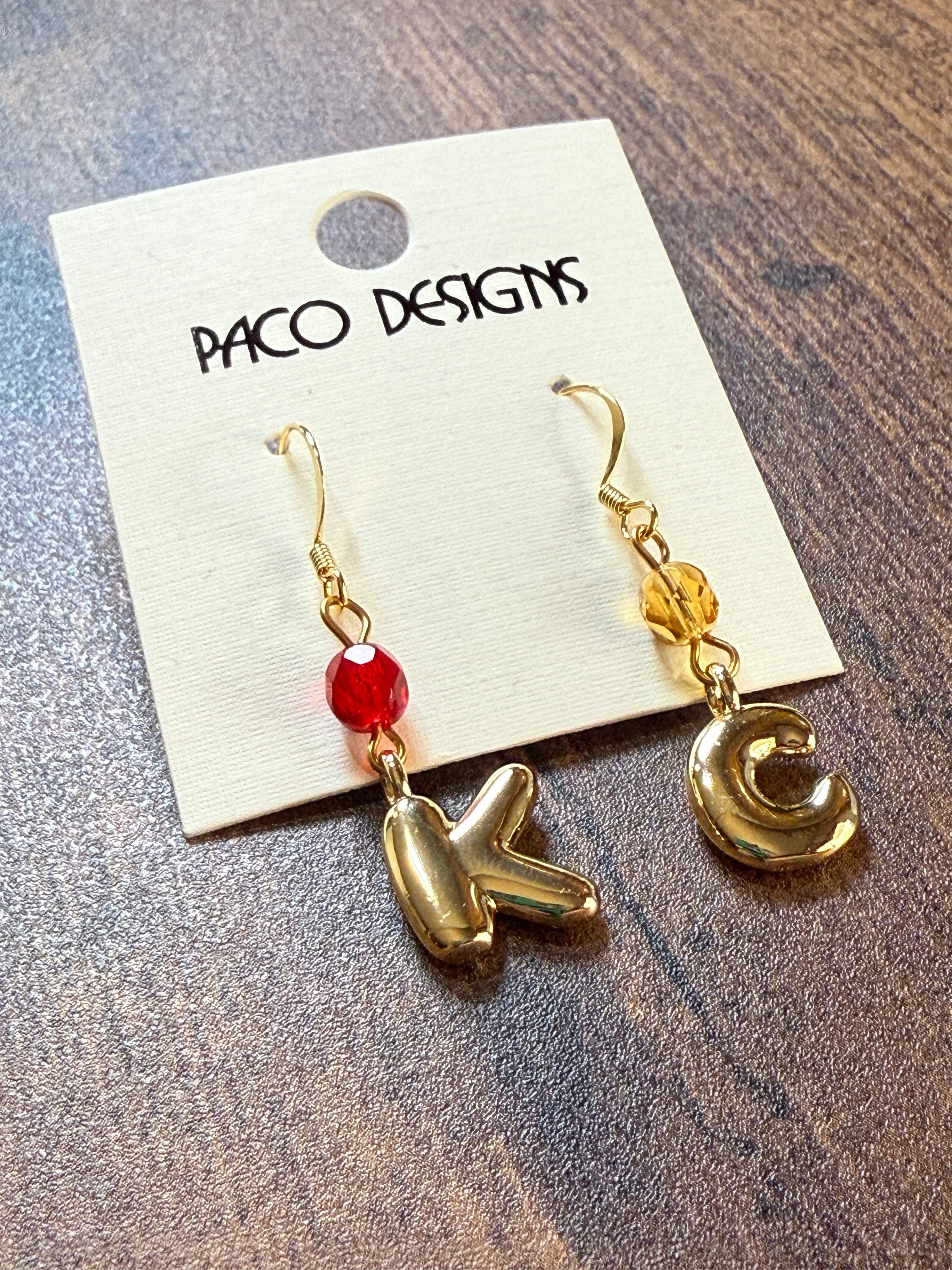 Gold Bubble Letter K C Chiefs Earrings