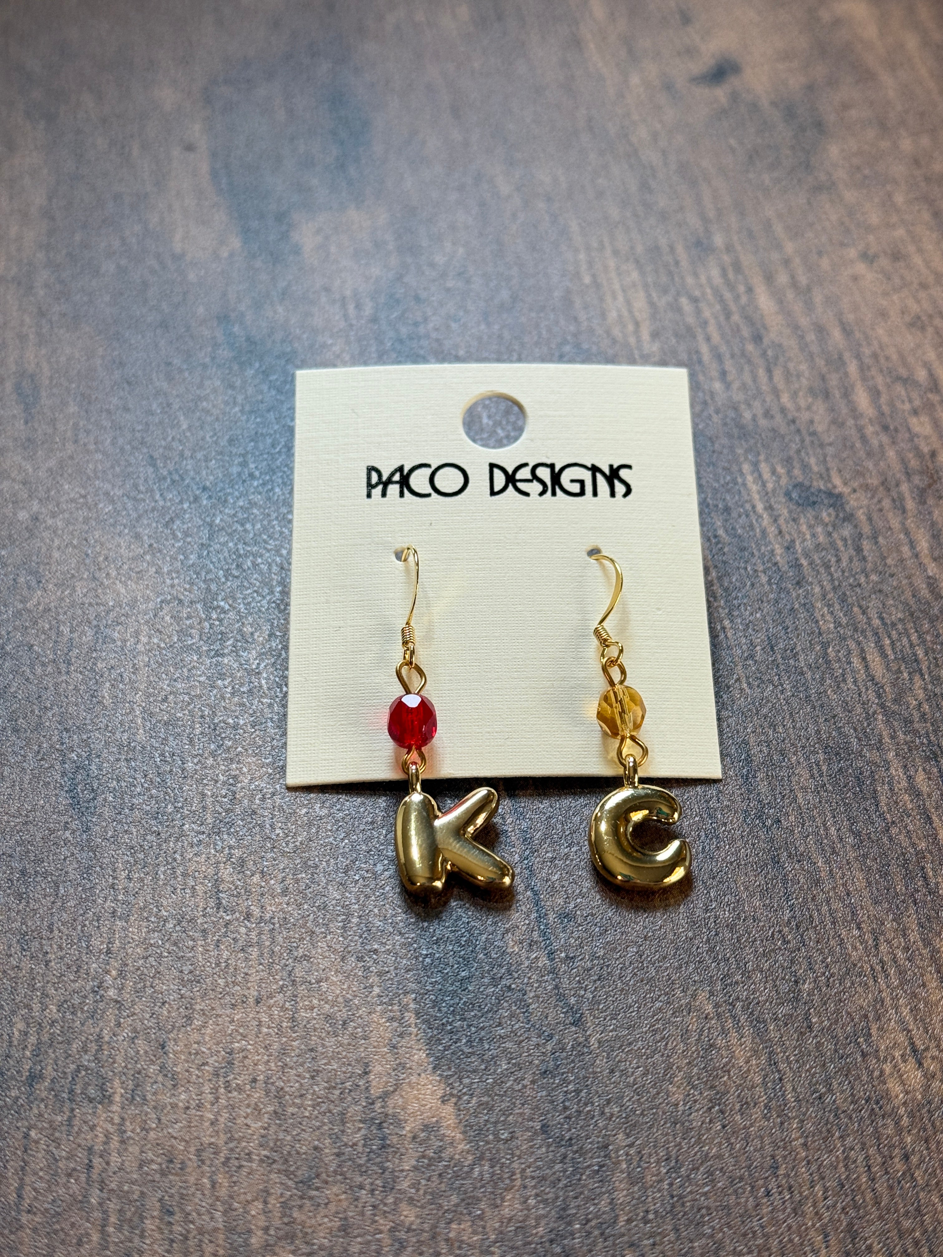 Gold Bubble Letter K C Chiefs Earrings