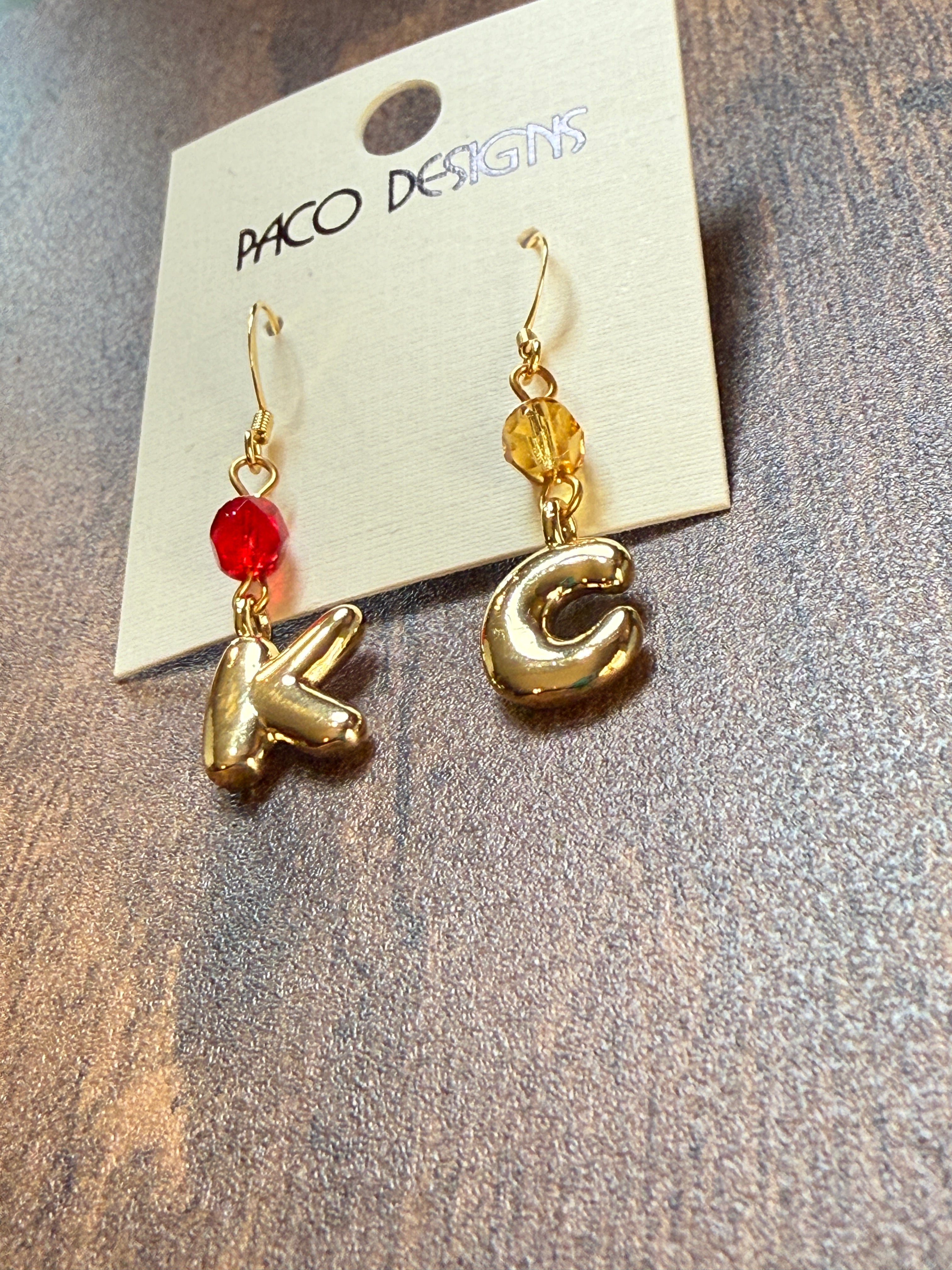 Gold Bubble Letter K C Chiefs Earrings