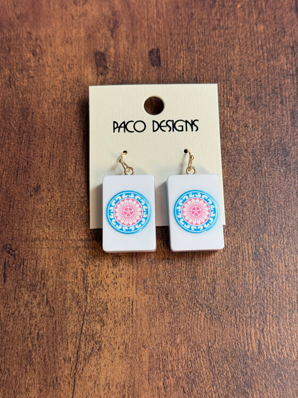 Blue & Pink Mahjong Tile Acrylic Earrings