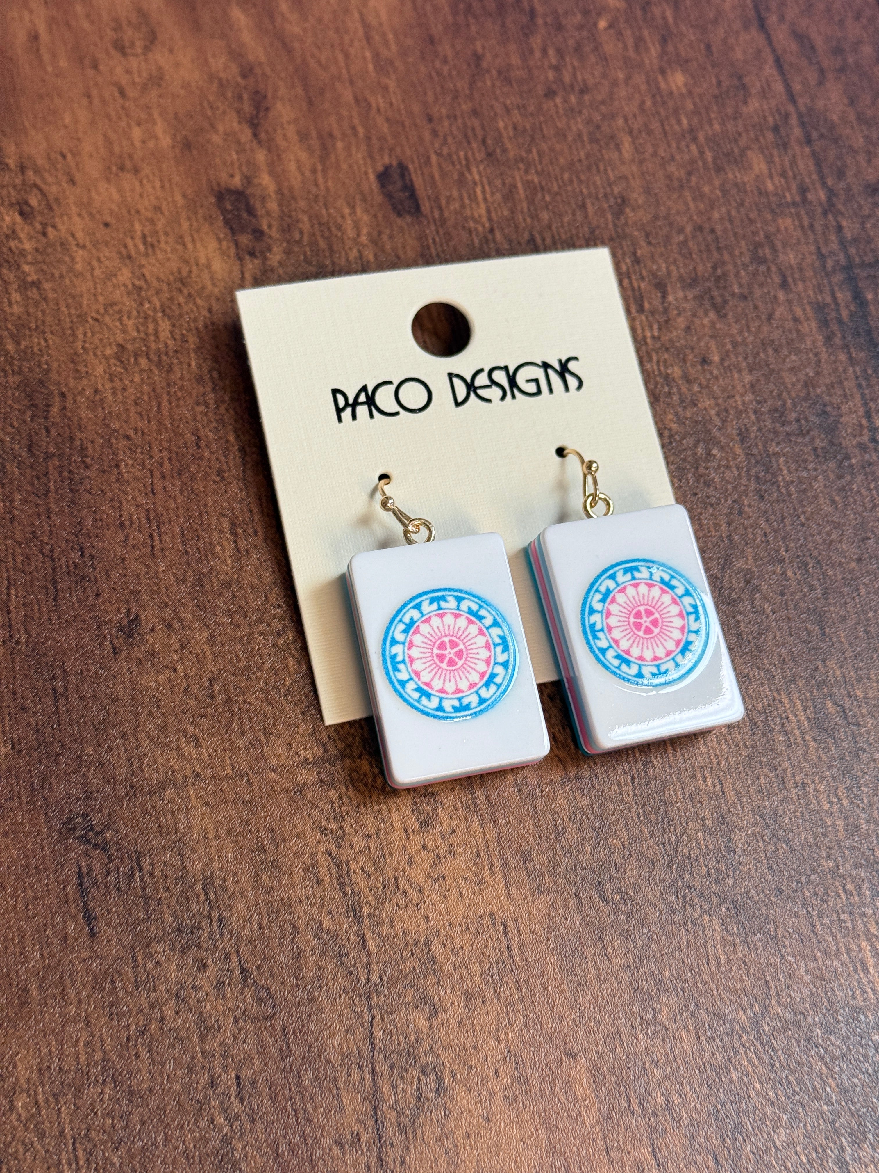 Blue & Pink Mahjong Tile Acrylic Earrings