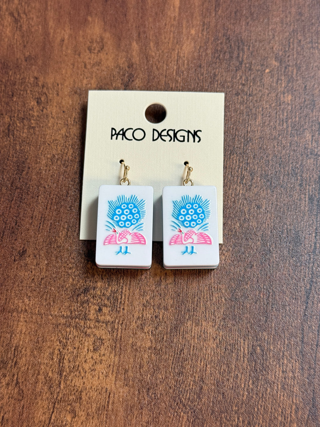 Blue & Pink Mahjong Tile Acrylic Earrings