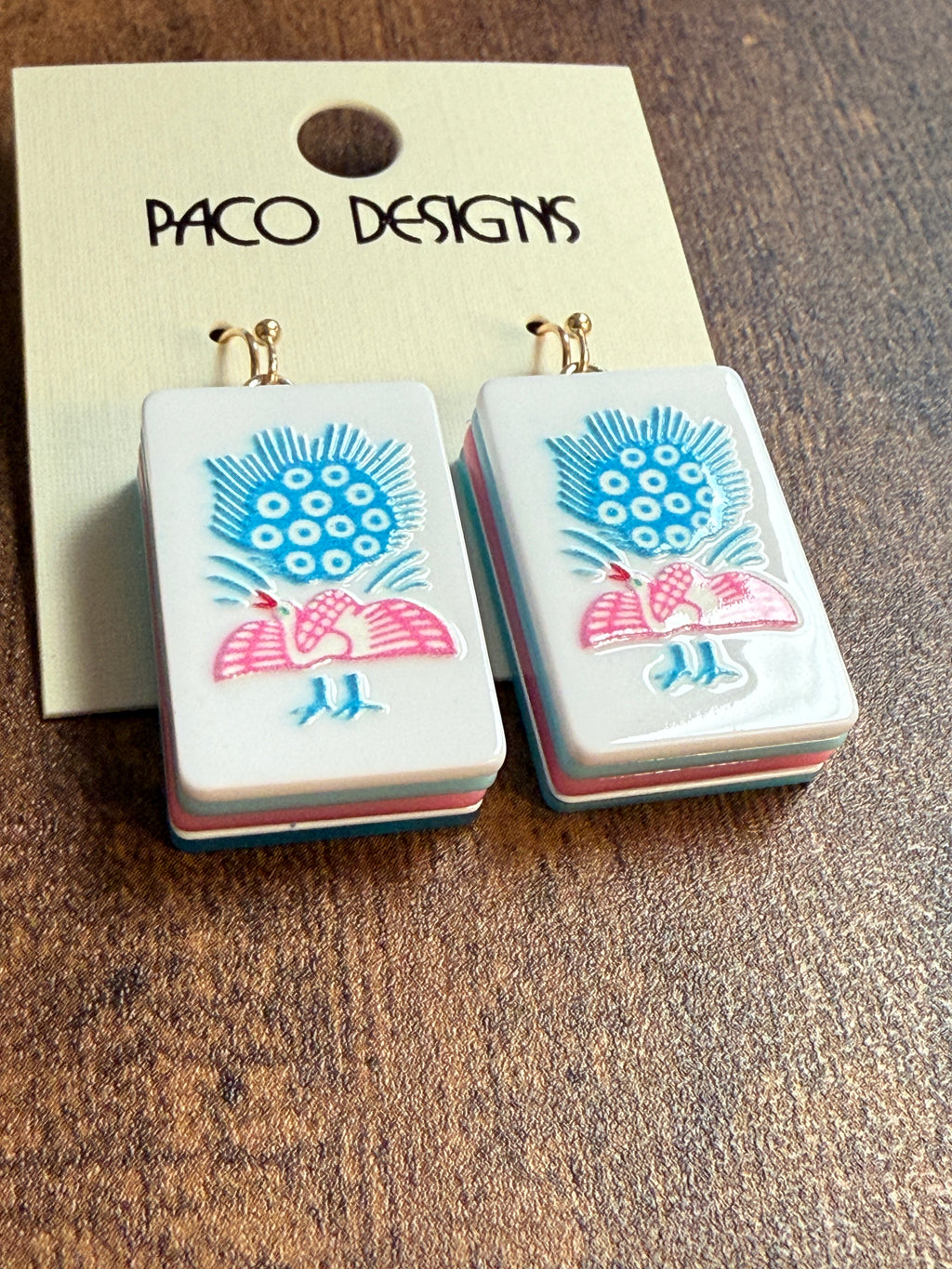 Blue & Pink Mahjong Tile Acrylic Earrings