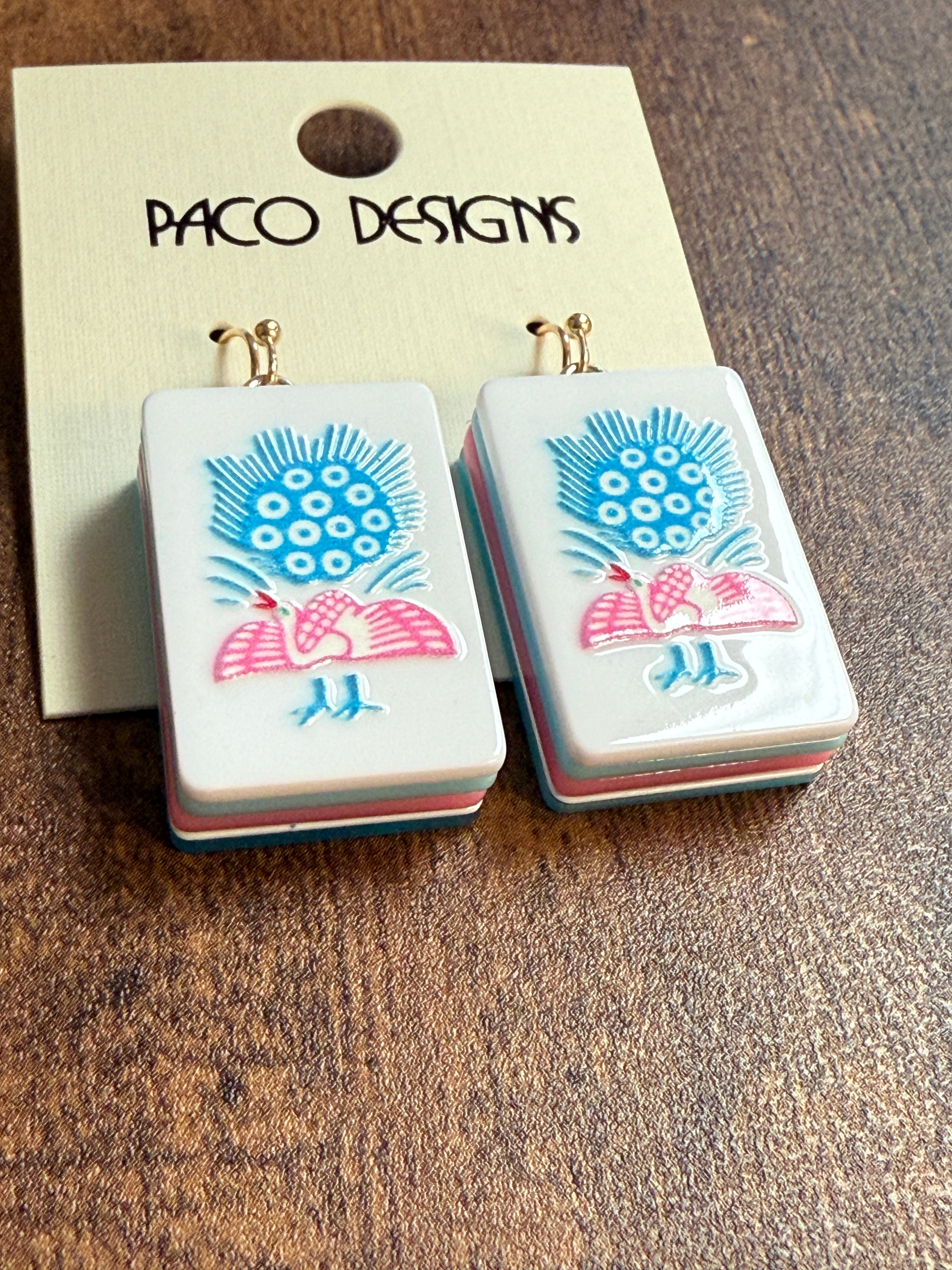 Blue & Pink Mahjong Tile Acrylic Earrings