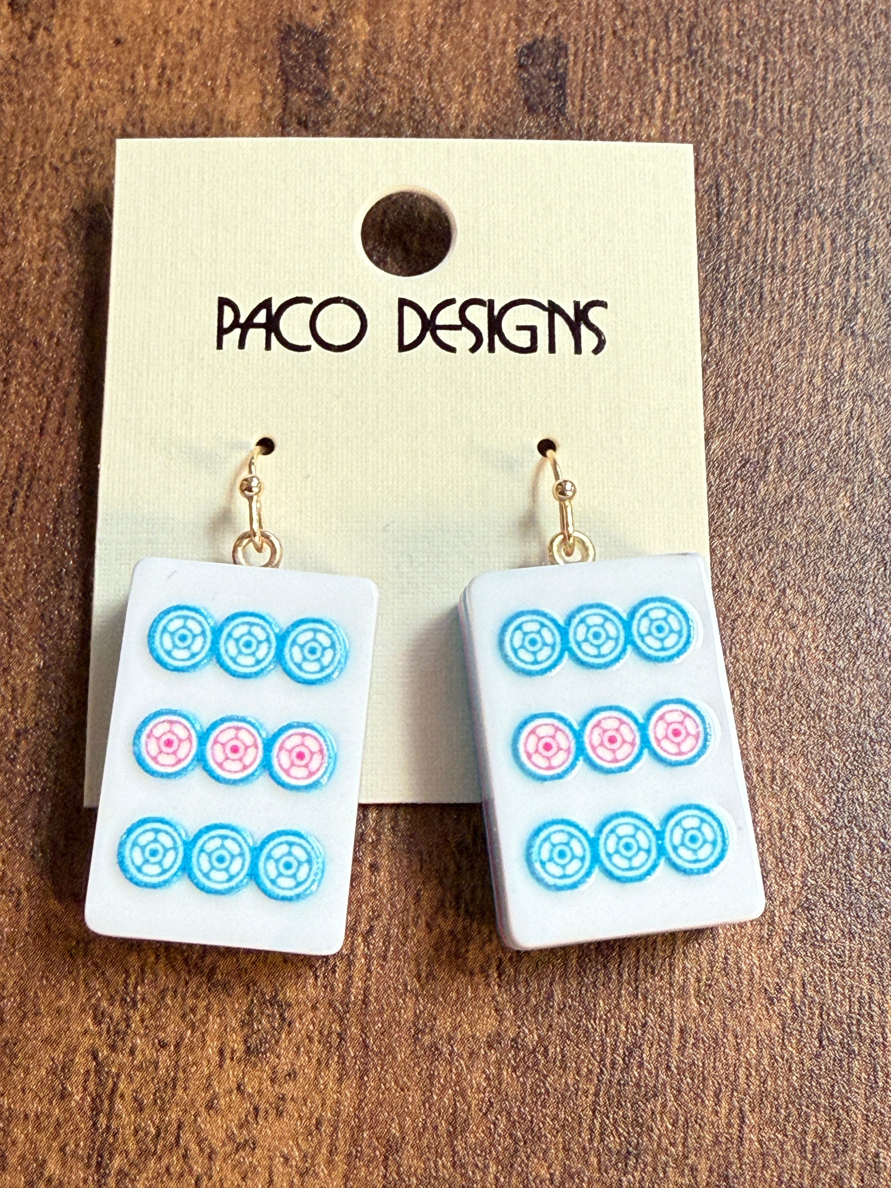 Blue & Pink Mahjong Tile Acrylic Earrings