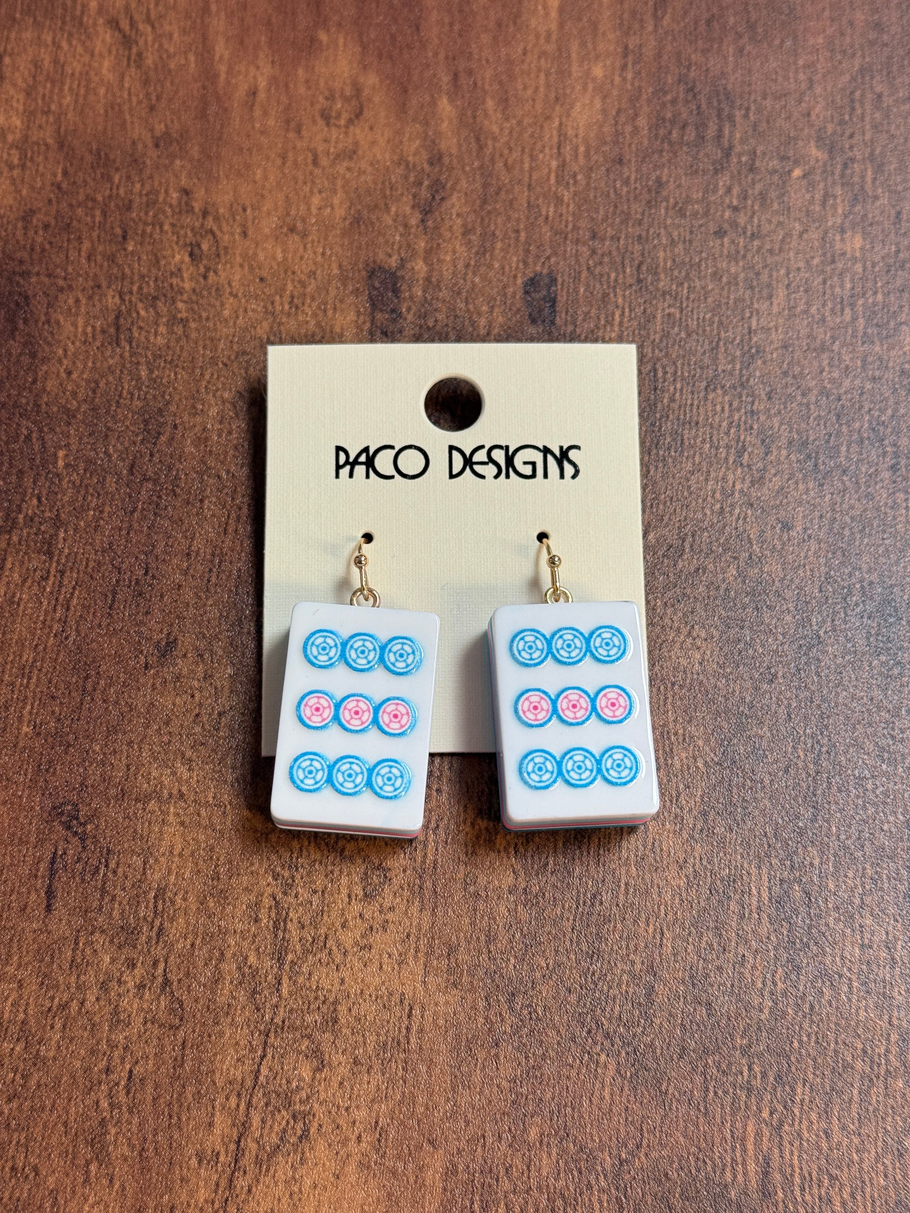 Blue & Pink Mahjong Tile Acrylic Earrings