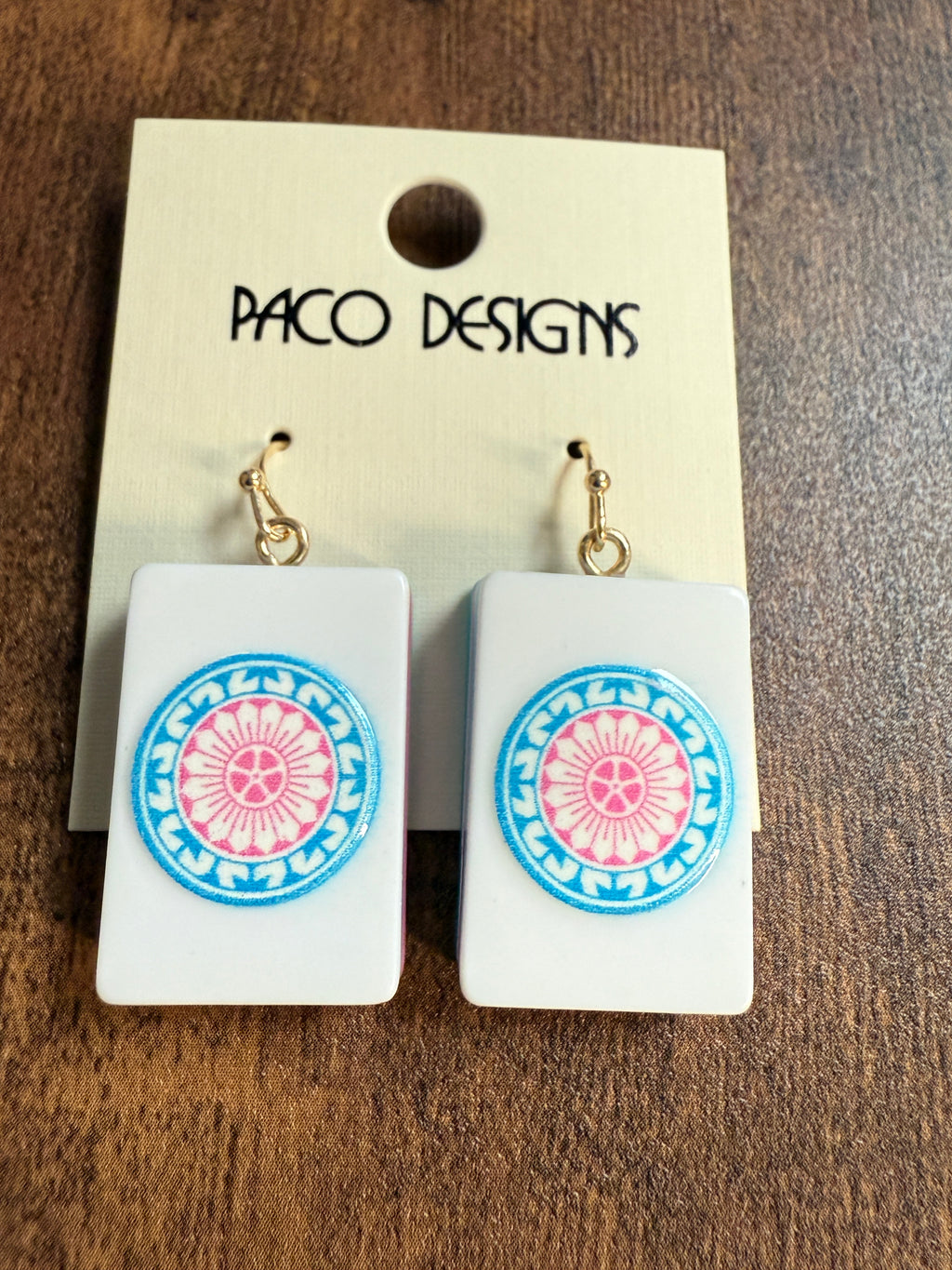 Blue & Pink Mahjong Tile Acrylic Earrings
