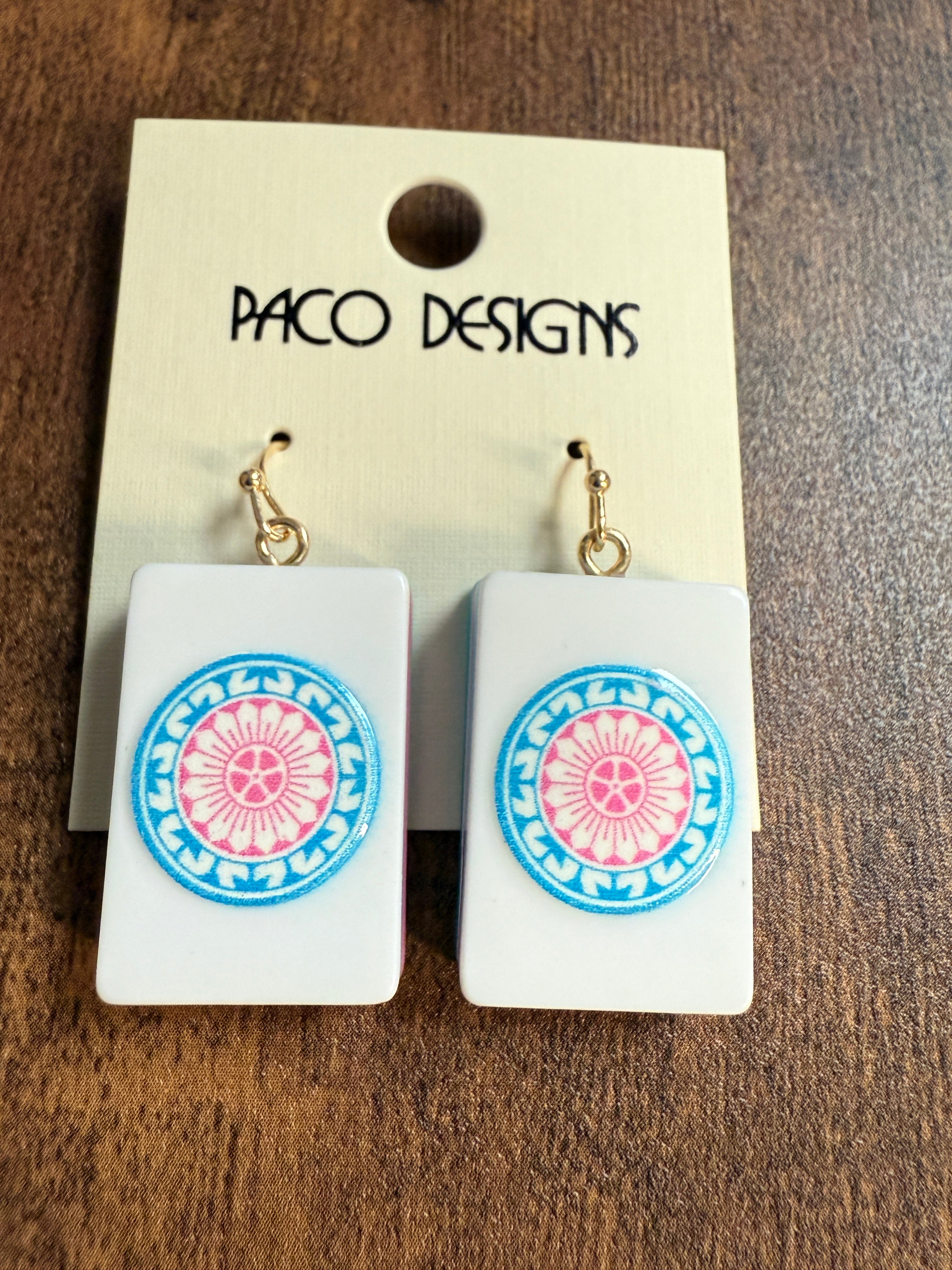 Blue & Pink Mahjong Tile Acrylic Earrings