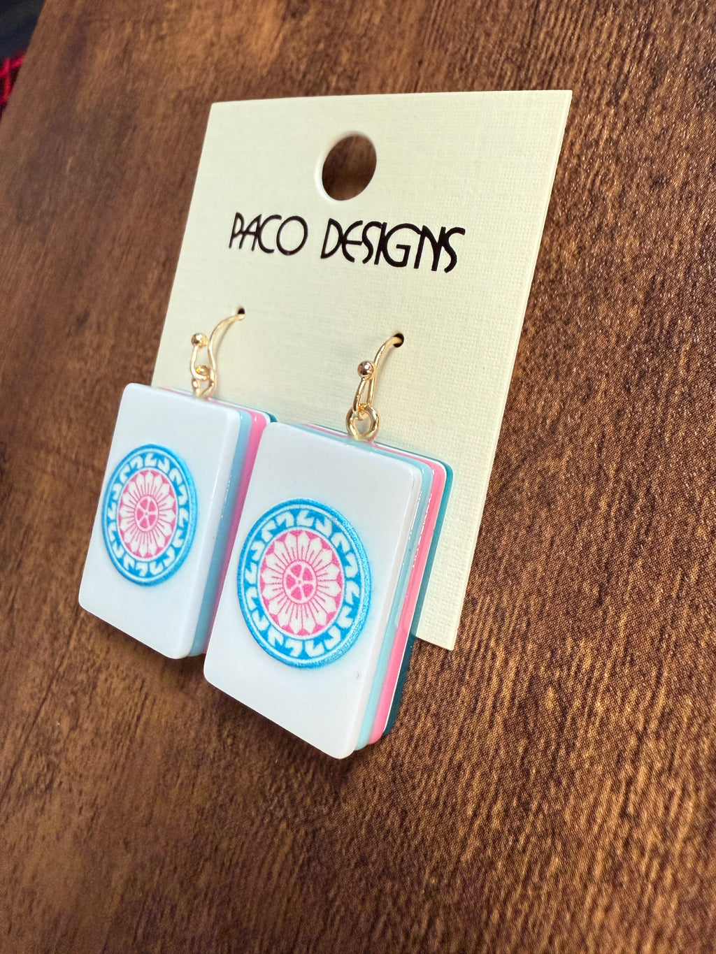 Blue & Pink Mahjong Tile Acrylic Earrings