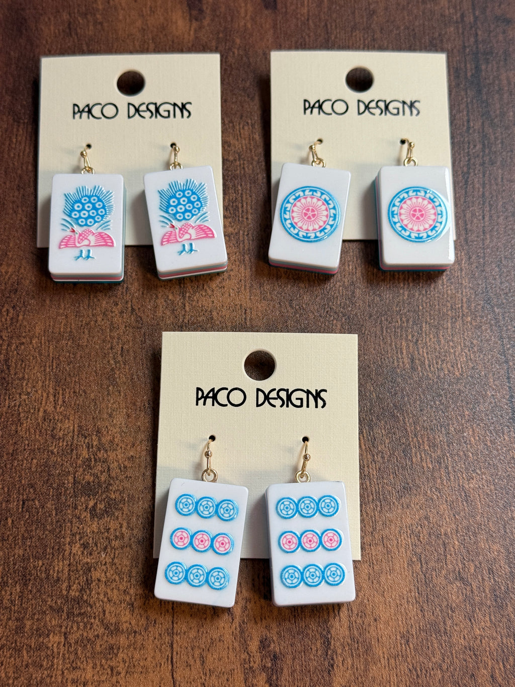 Blue & Pink Mahjong Tile Acrylic Earrings
