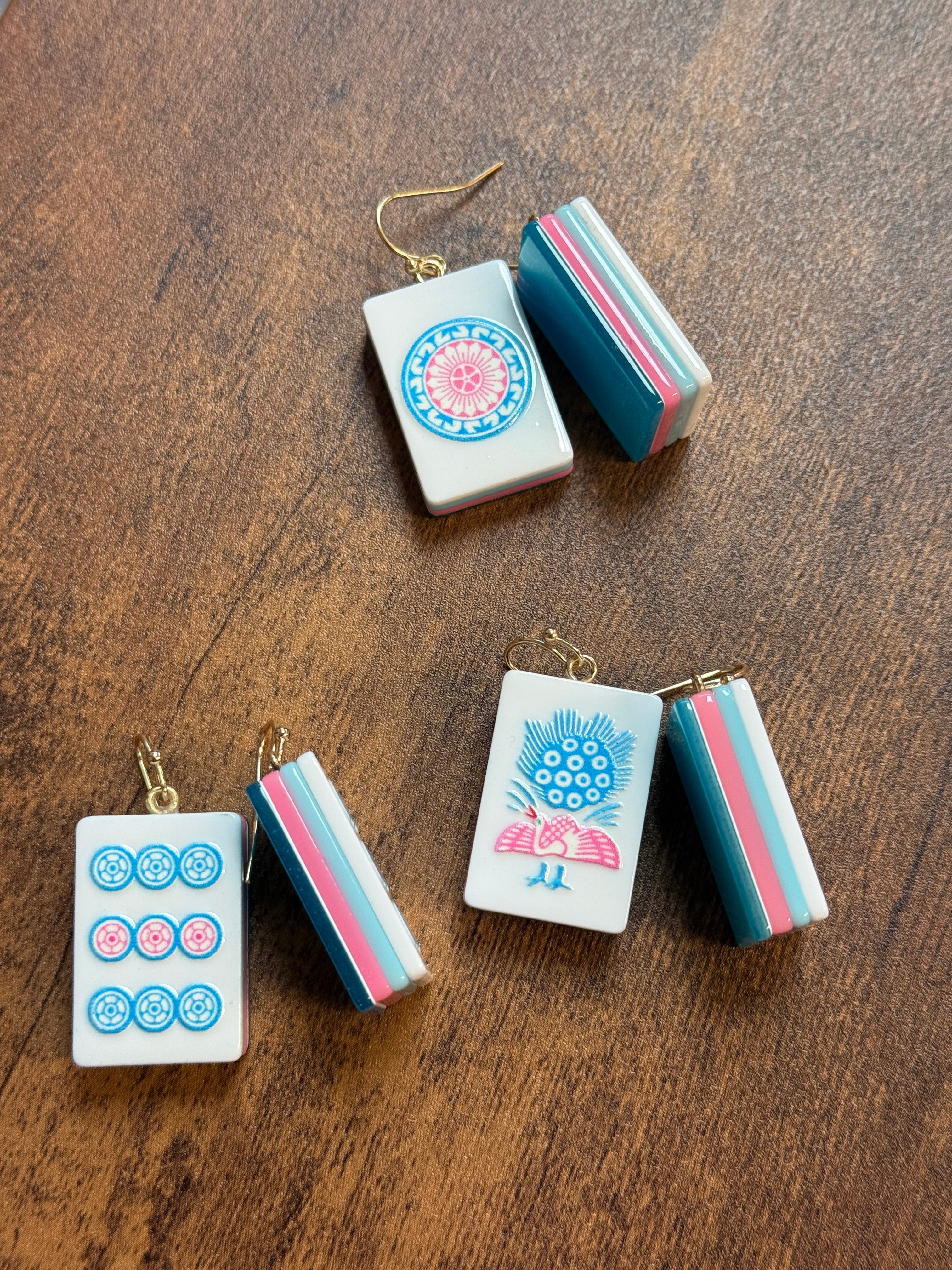 Blue & Pink Mahjong Tile Acrylic Earrings