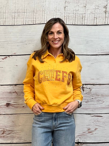 Chiefs Yellow 1/4 Button Up Sweater