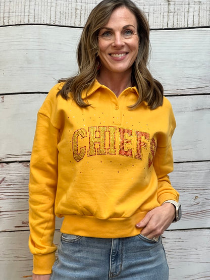 Chiefs Yellow 1/4 Button Up Sweater