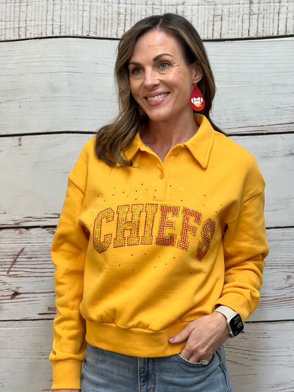 Chiefs Yellow 1/4 Button Up Sweater