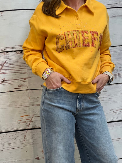 Chiefs Yellow 1/4 Button Up Sweater