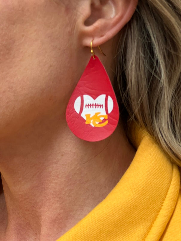 Kc Chiefs Red Faux Leather Earrings