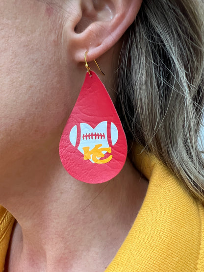 Kc Chiefs Red Faux Leather Earrings