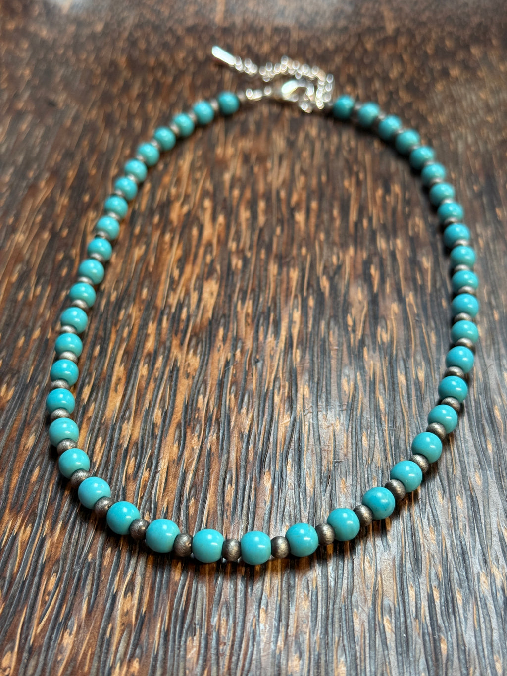 Turquoise Howlite & Antique Silver Beaded Necklace