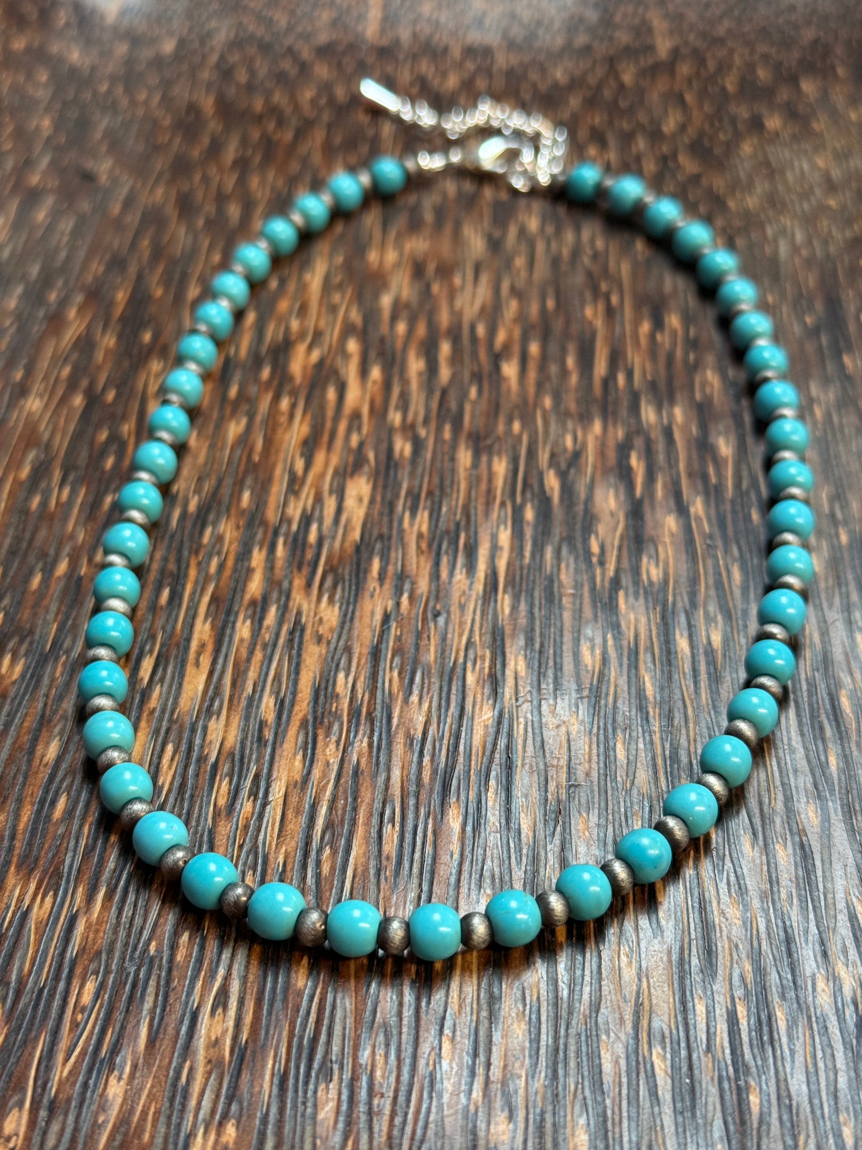 Turquoise Howlite & Antique Silver Beaded Necklace