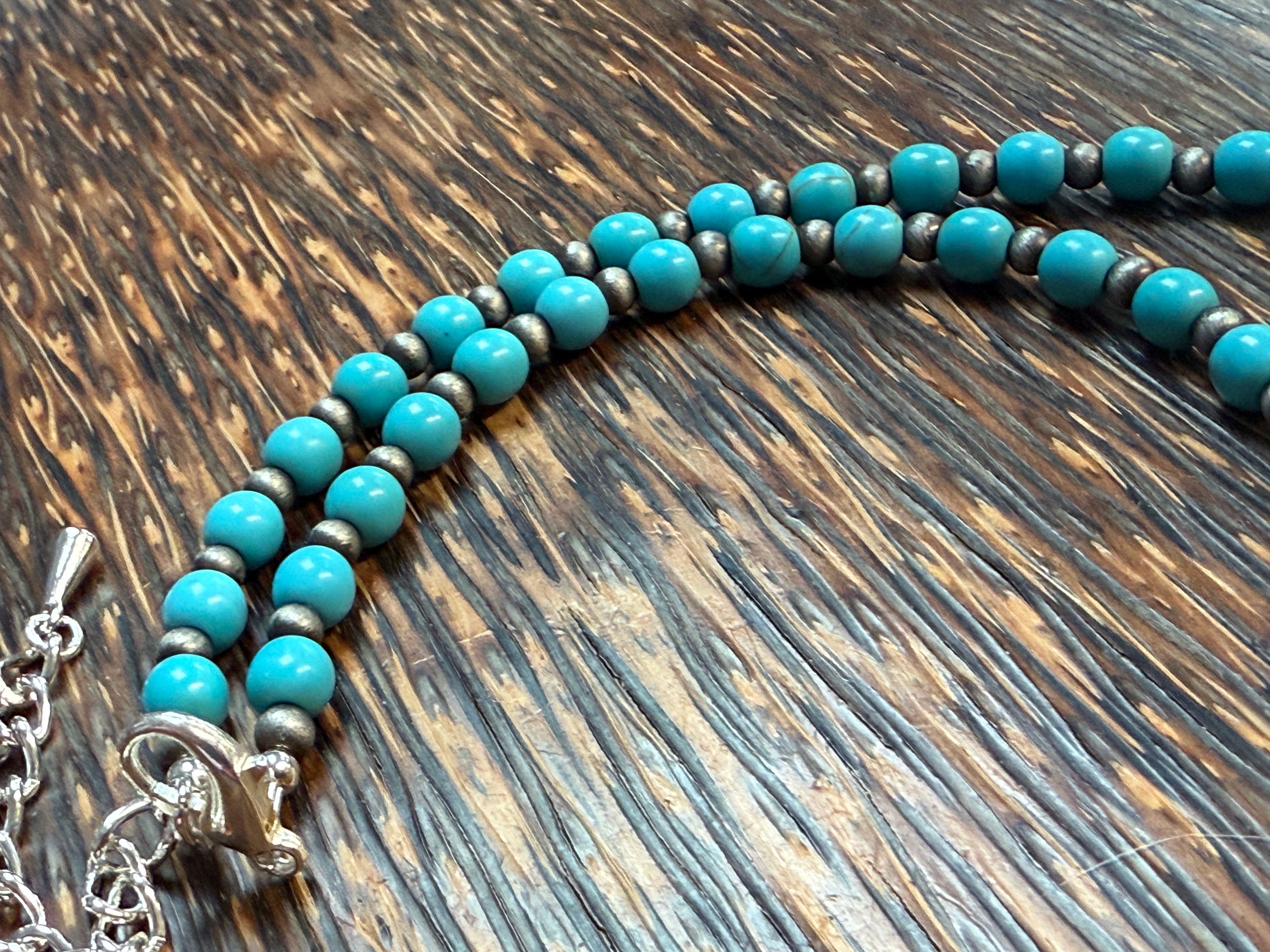 Turquoise Howlite & Antique Silver Beaded Necklace