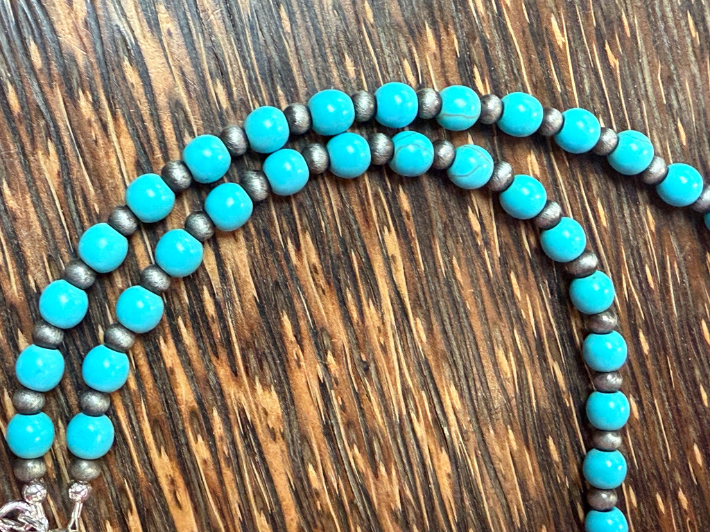 Turquoise Howlite & Antique Silver Beaded Necklace